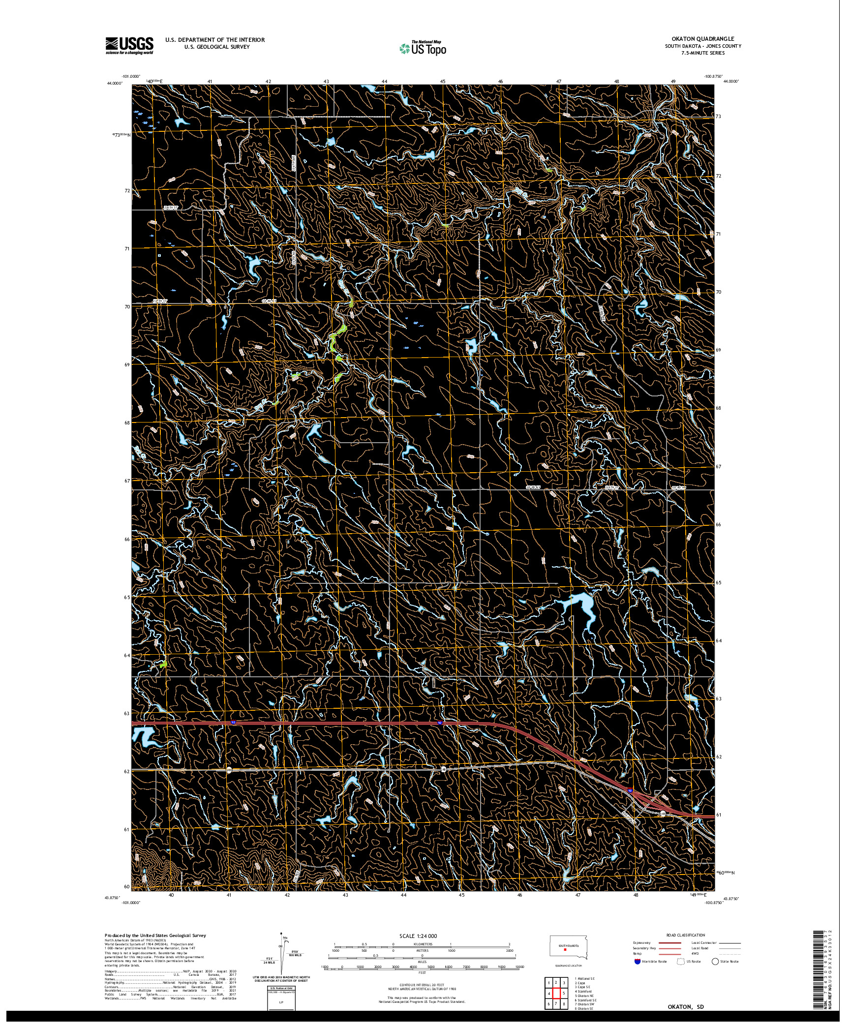 USGS US TOPO 7.5-MINUTE MAP FOR OKATON, SD 2021