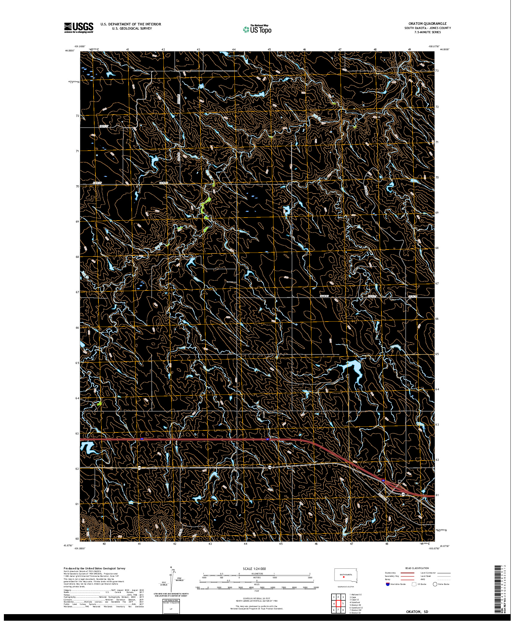 USGS US TOPO 7.5-MINUTE MAP FOR OKATON, SD 2021
