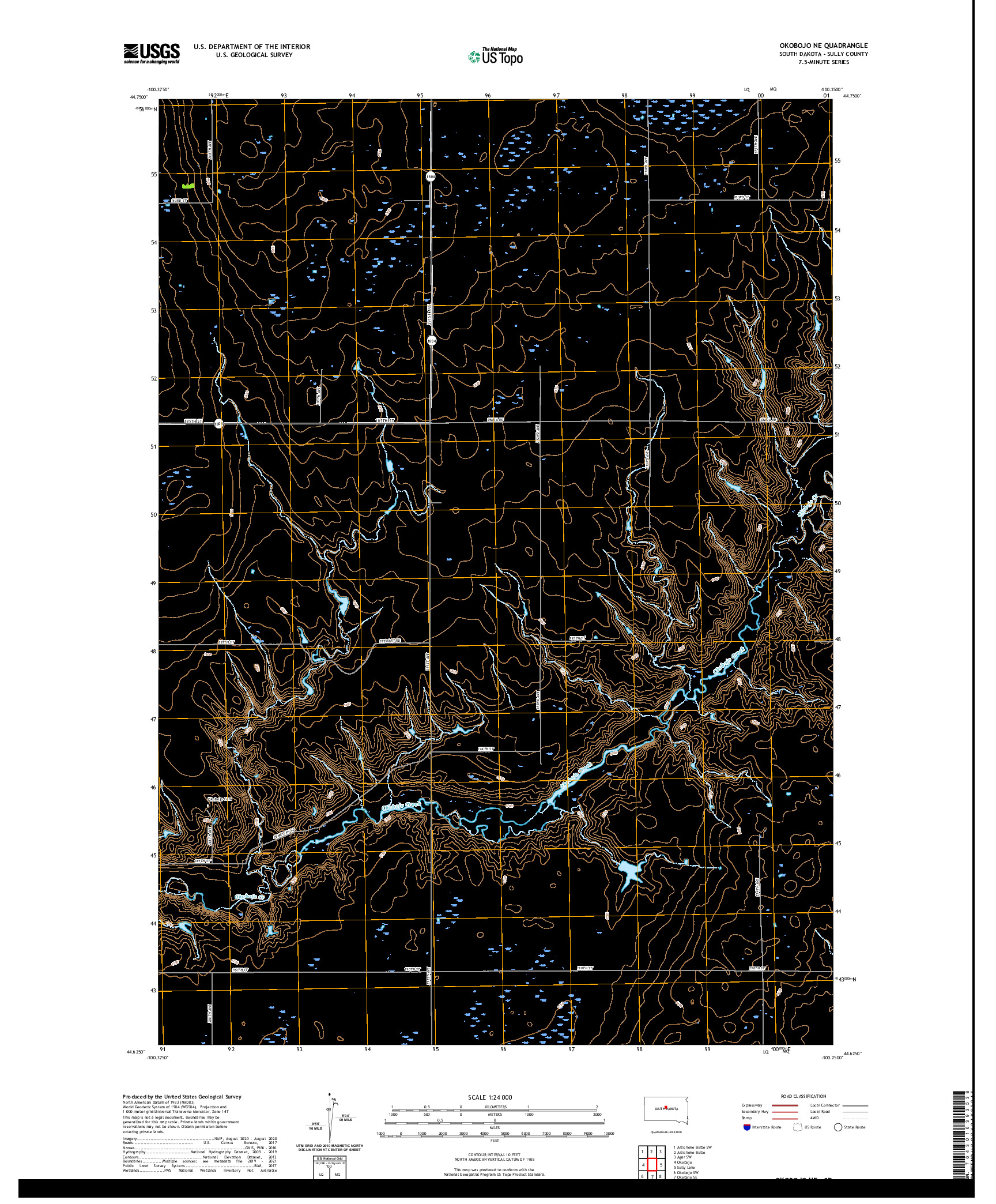 USGS US TOPO 7.5-MINUTE MAP FOR OKOBOJO NE, SD 2021