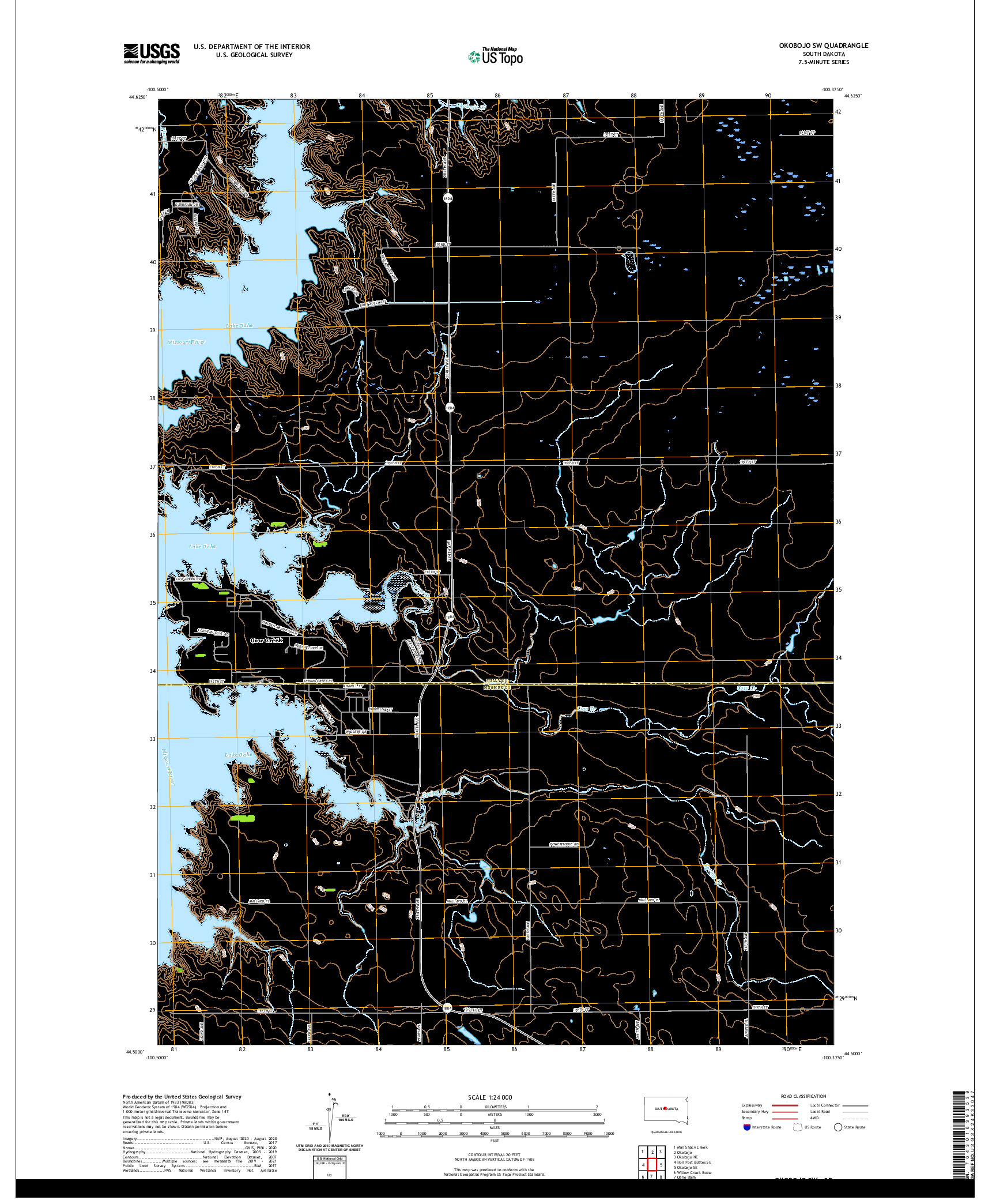 USGS US TOPO 7.5-MINUTE MAP FOR OKOBOJO SW, SD 2021
