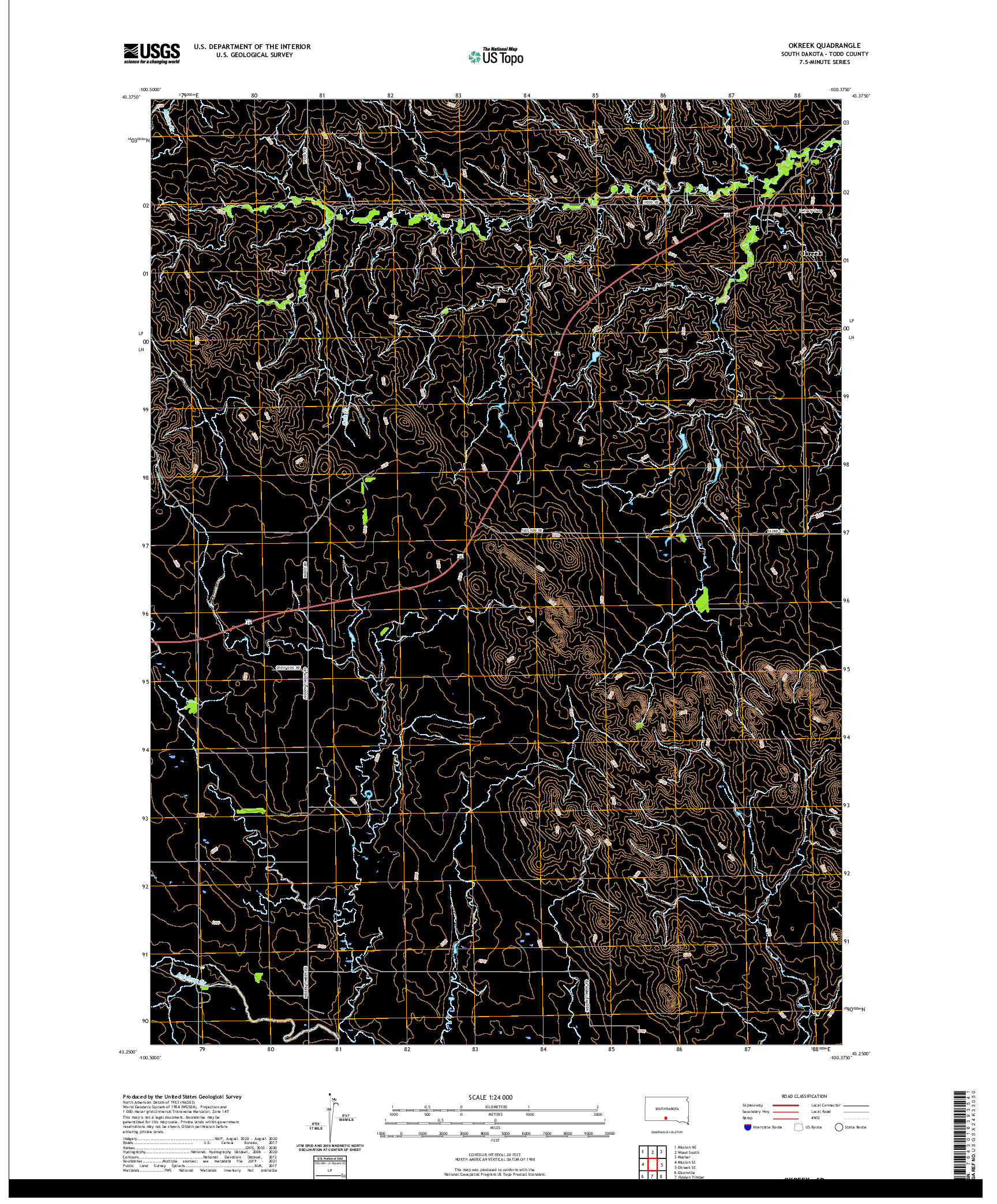 USGS US TOPO 7.5-MINUTE MAP FOR OKREEK, SD 2021