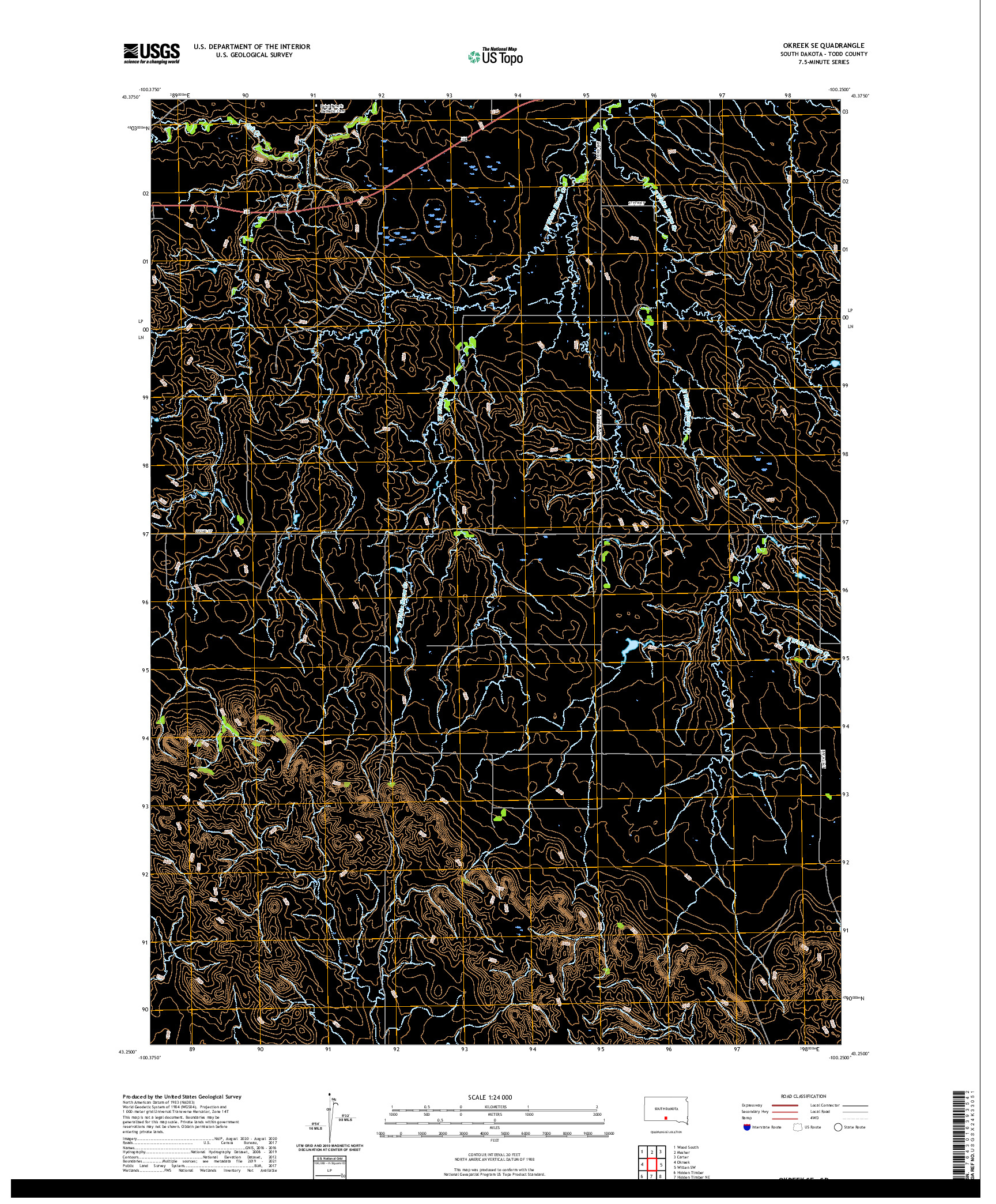 USGS US TOPO 7.5-MINUTE MAP FOR OKREEK SE, SD 2021