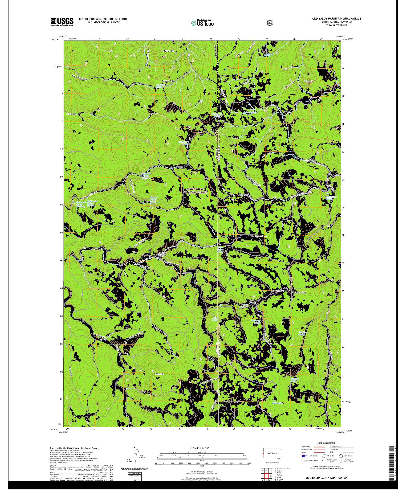 USGS US TOPO 7.5-MINUTE MAP FOR OLD BALDY MOUNTAIN, SD,WY 2021