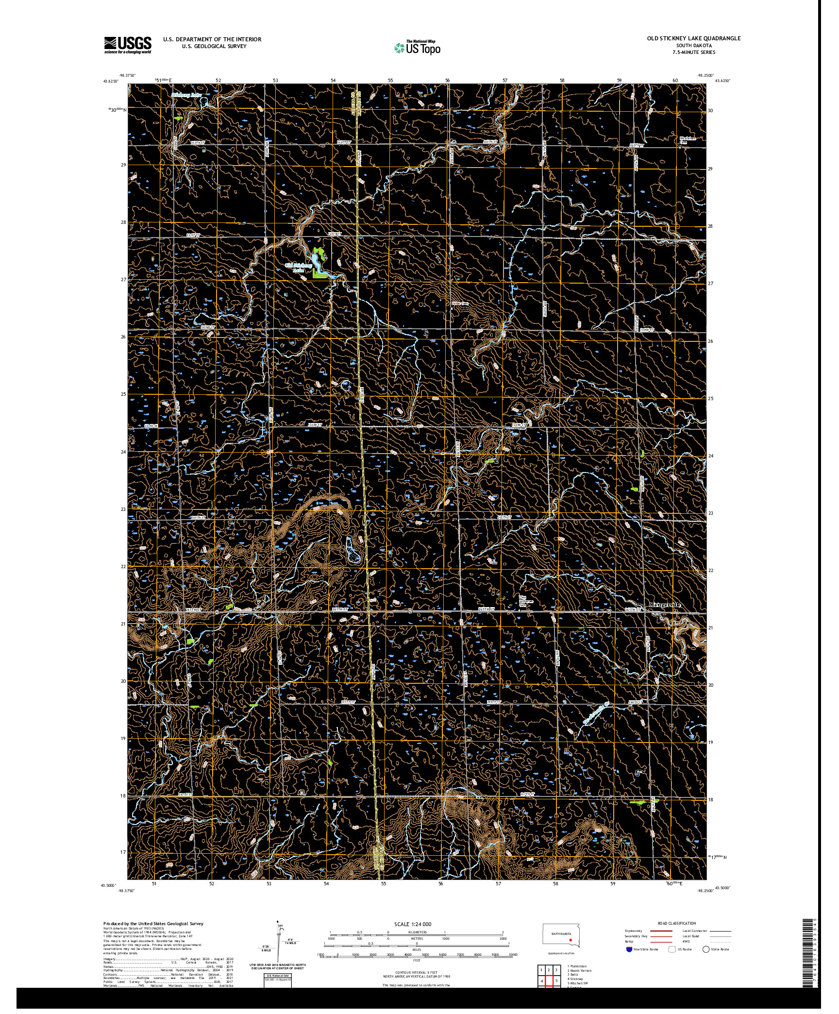 USGS US TOPO 7.5-MINUTE MAP FOR OLD STICKNEY LAKE, SD 2021