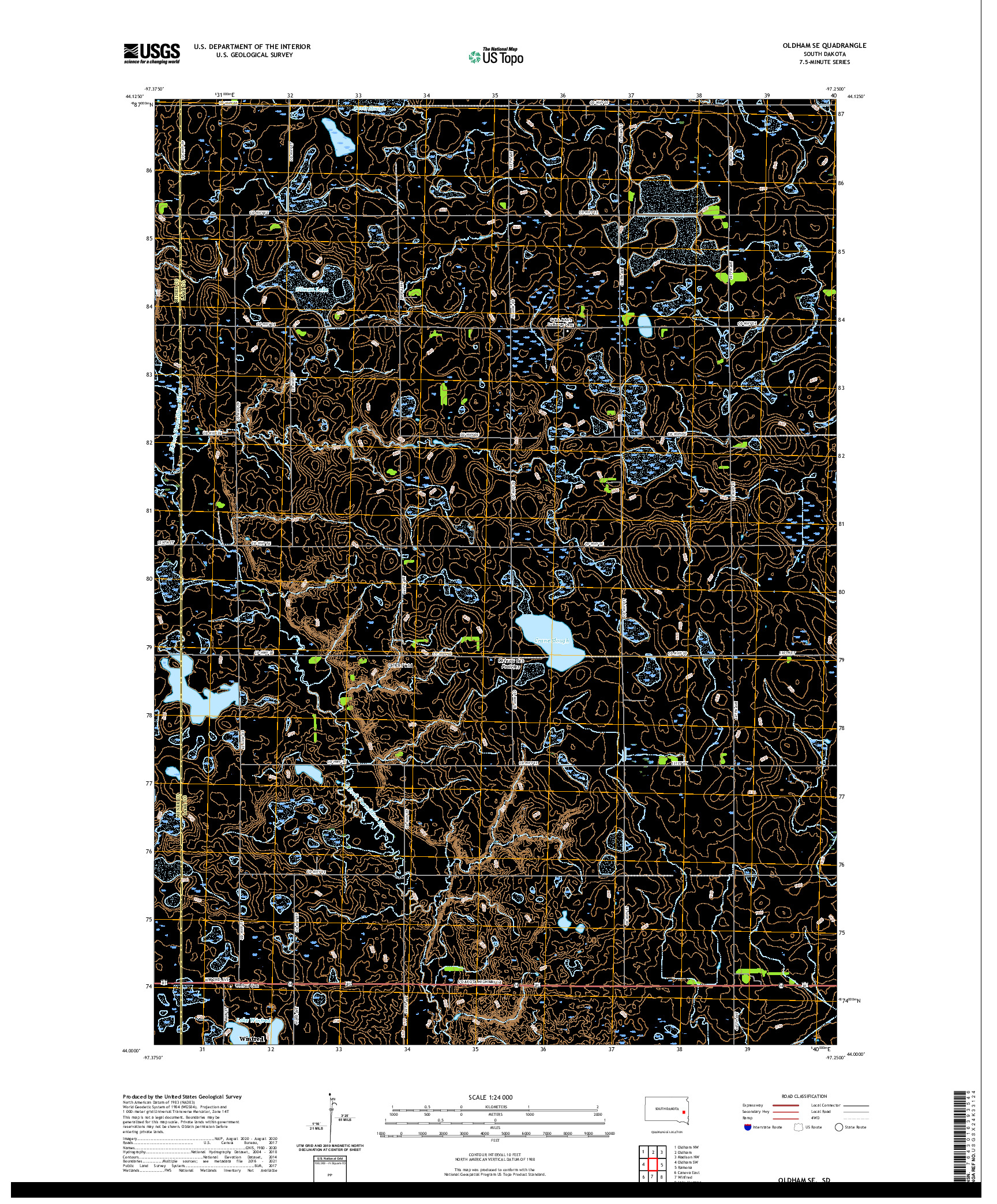 USGS US TOPO 7.5-MINUTE MAP FOR OLDHAM SE, SD 2021