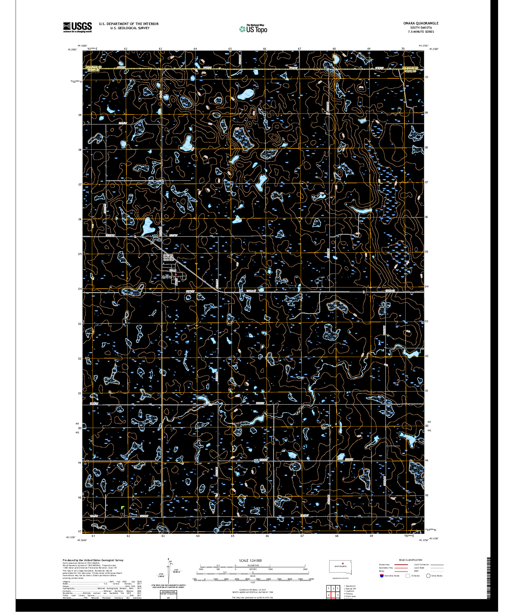 USGS US TOPO 7.5-MINUTE MAP FOR ONAKA, SD 2021