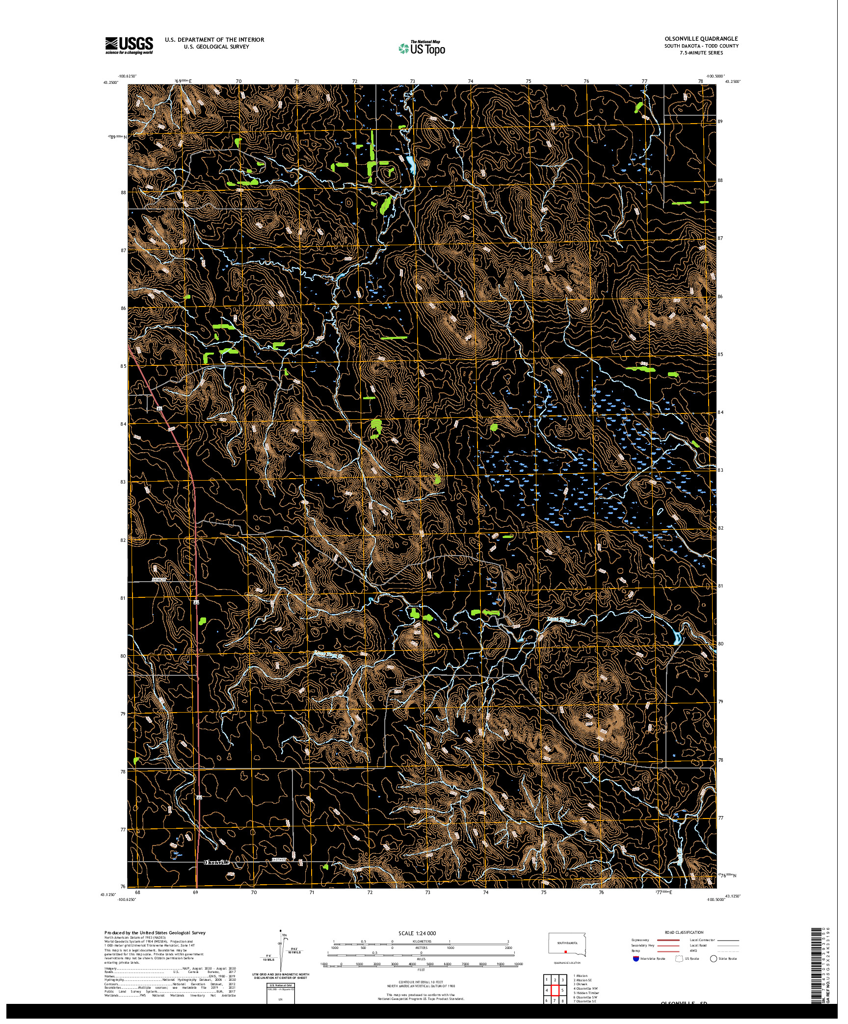 USGS US TOPO 7.5-MINUTE MAP FOR OLSONVILLE, SD 2021