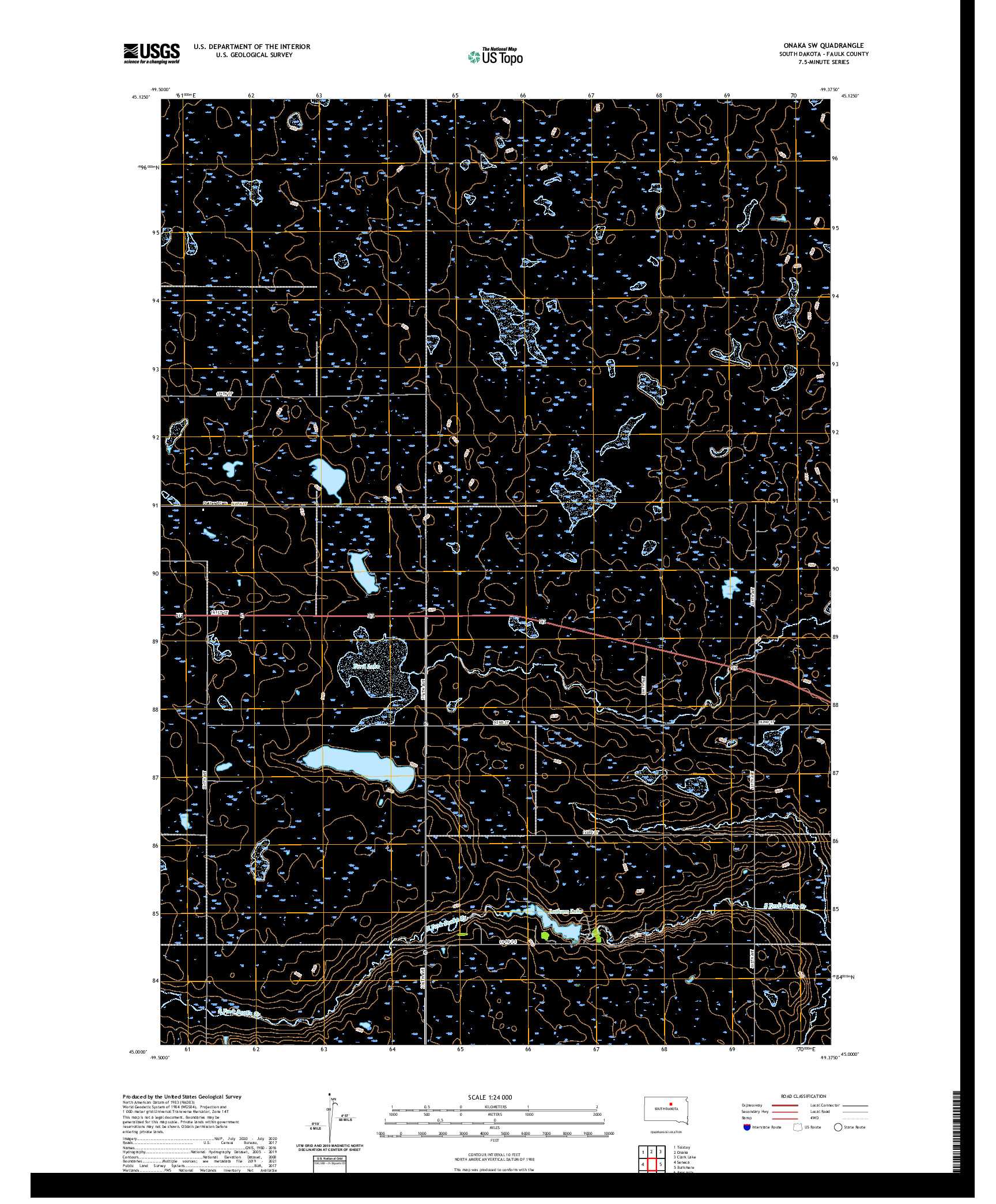 USGS US TOPO 7.5-MINUTE MAP FOR ONAKA SW, SD 2021