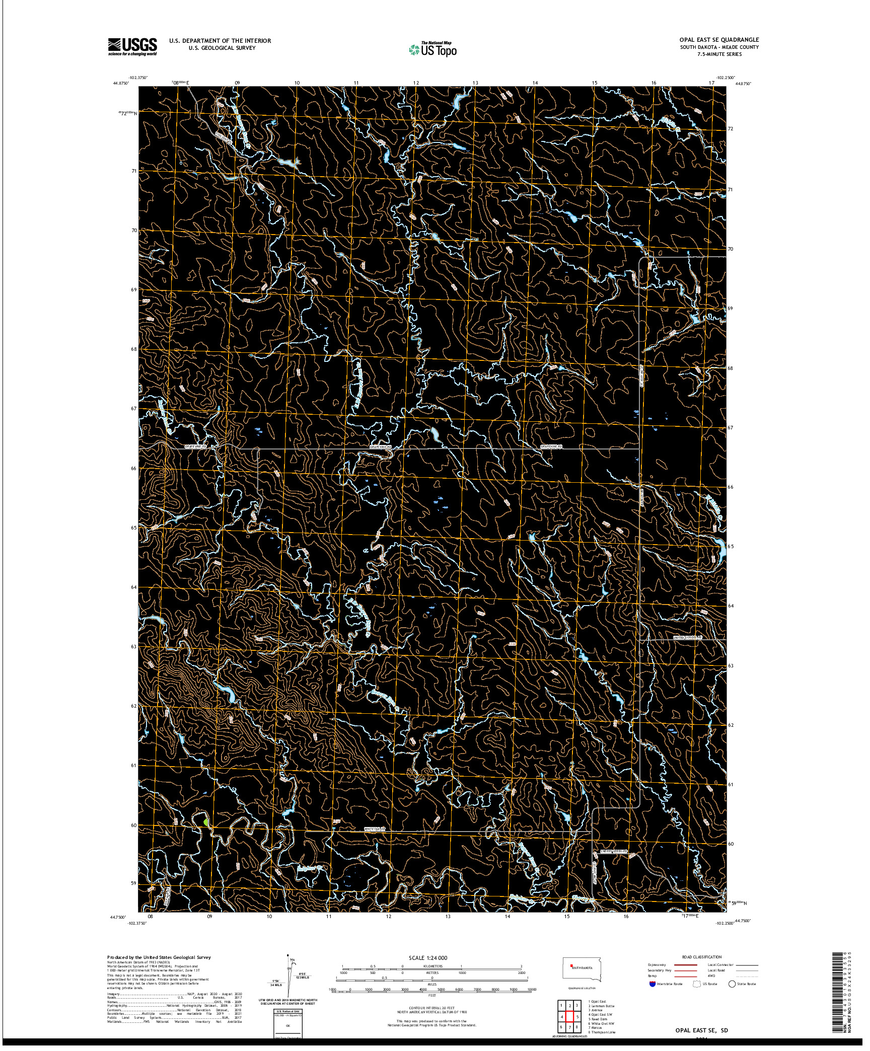USGS US TOPO 7.5-MINUTE MAP FOR OPAL EAST SE, SD 2021