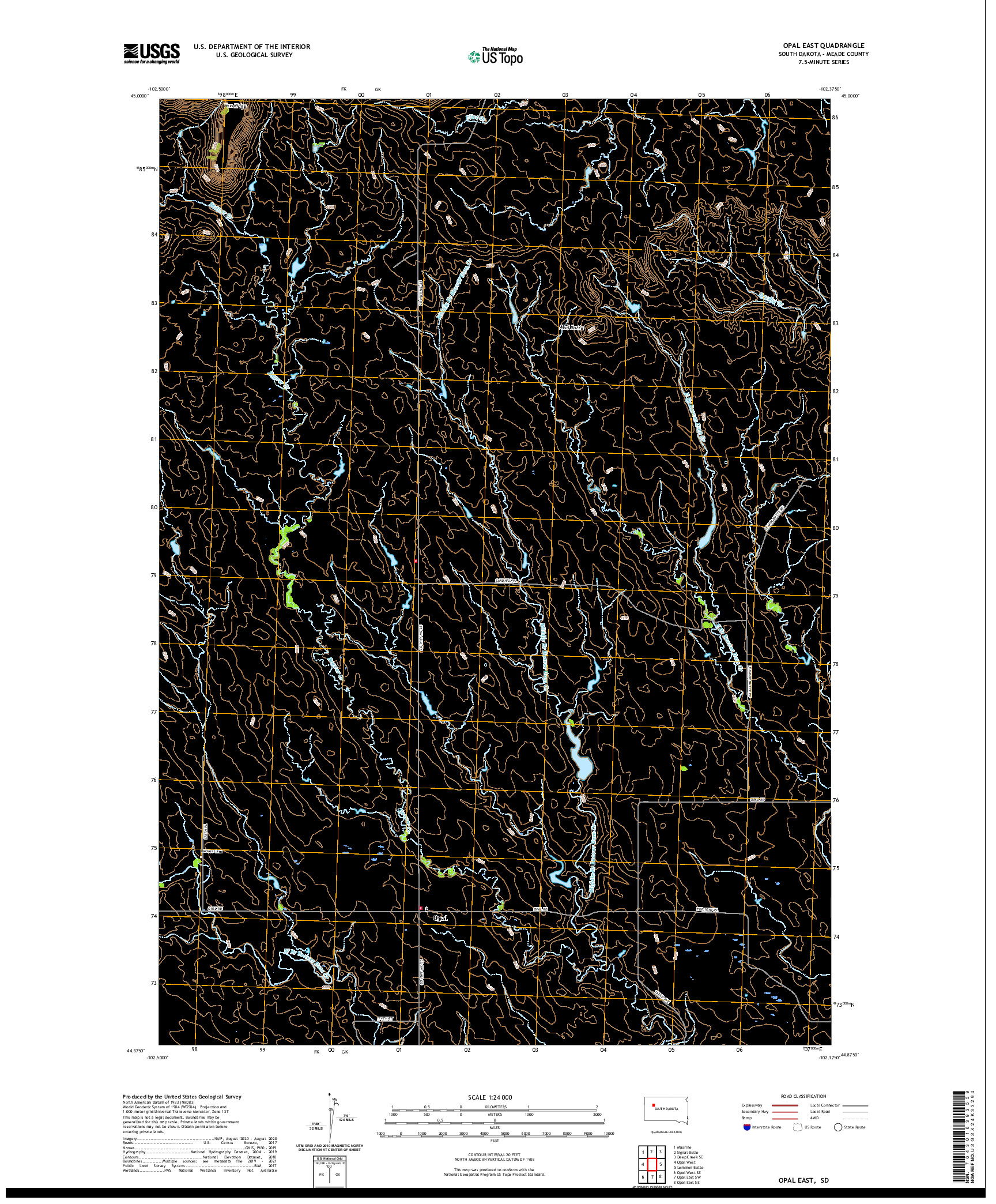 USGS US TOPO 7.5-MINUTE MAP FOR OPAL EAST, SD 2021