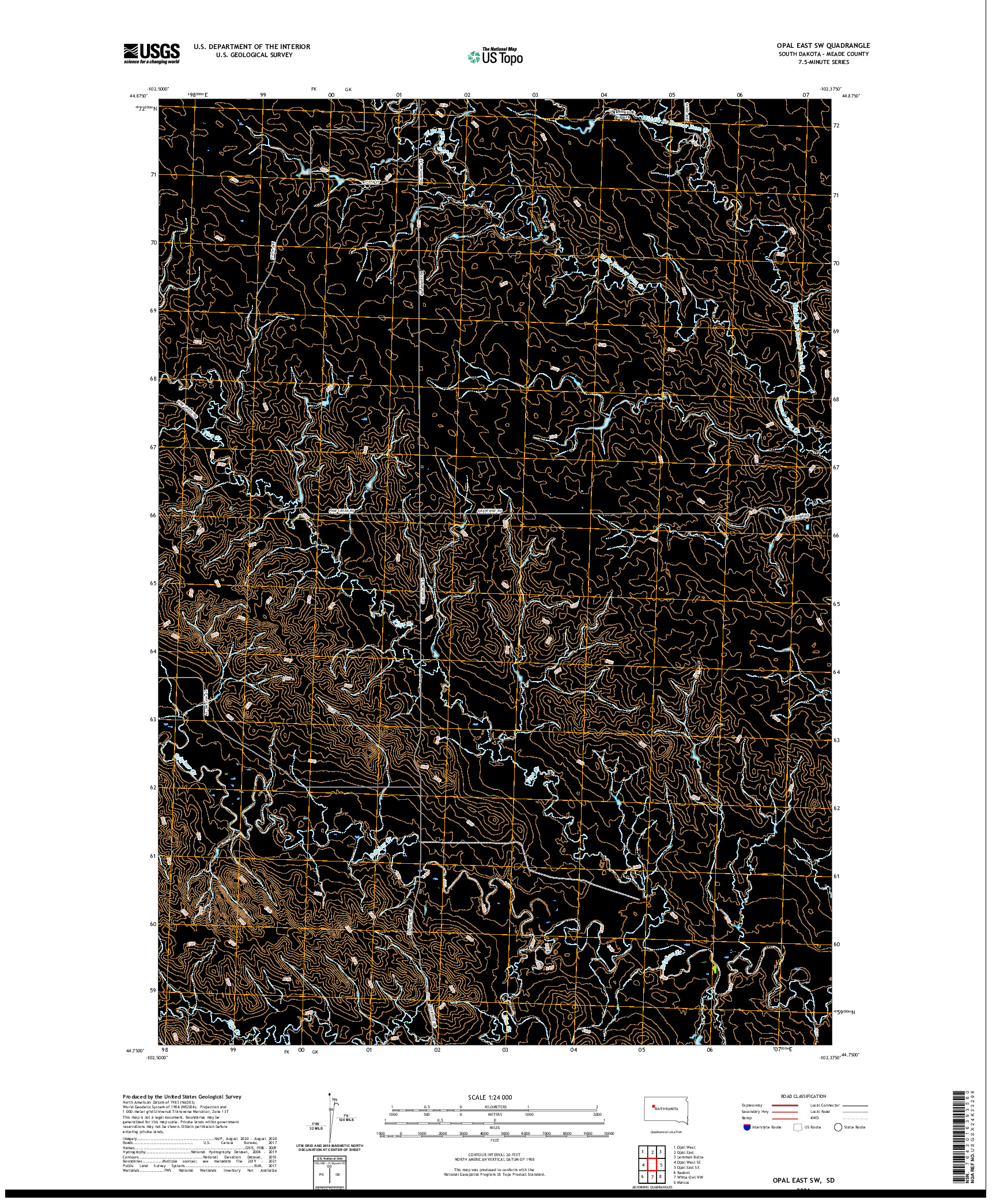 USGS US TOPO 7.5-MINUTE MAP FOR OPAL EAST SW, SD 2021