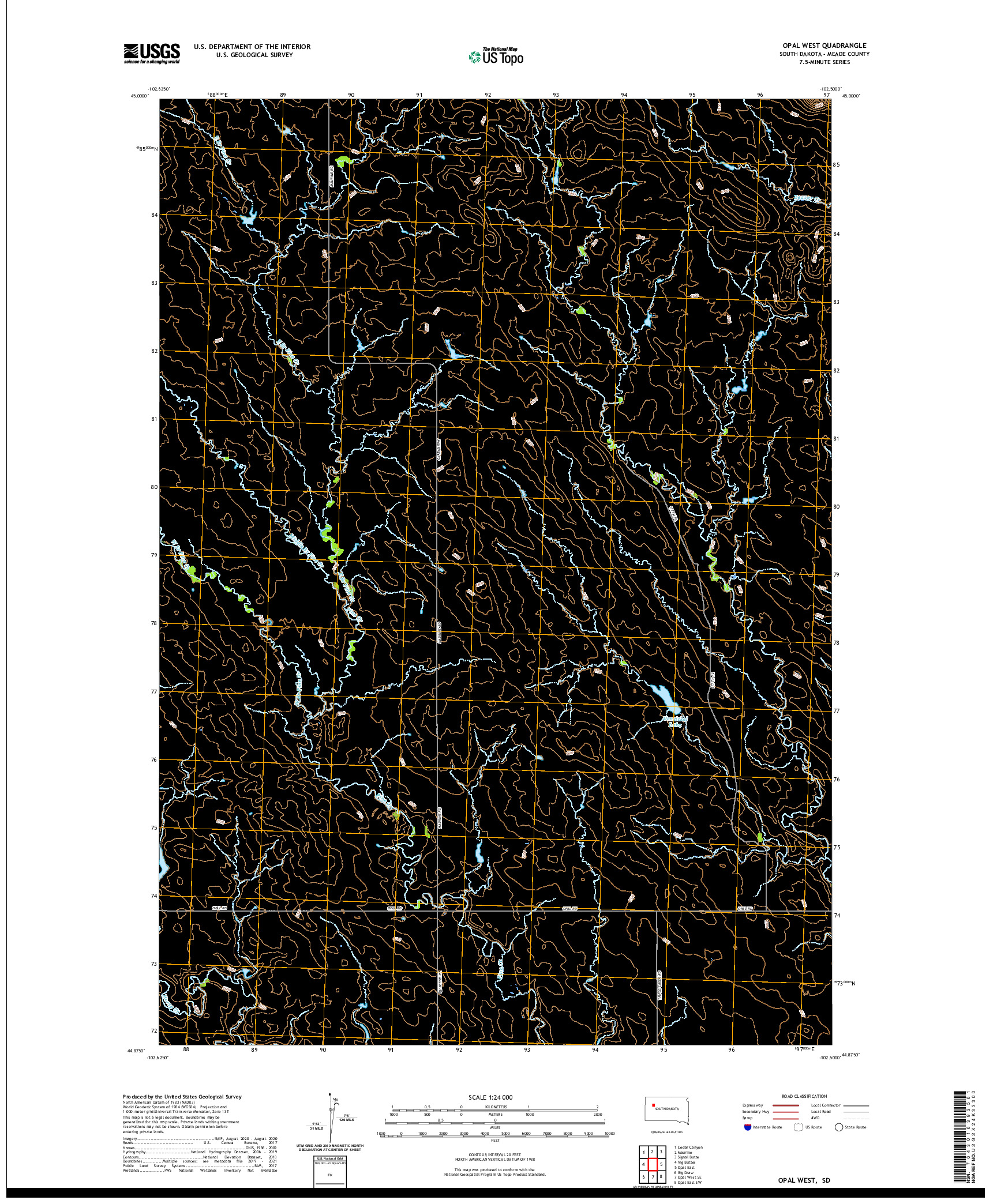 USGS US TOPO 7.5-MINUTE MAP FOR OPAL WEST, SD 2021