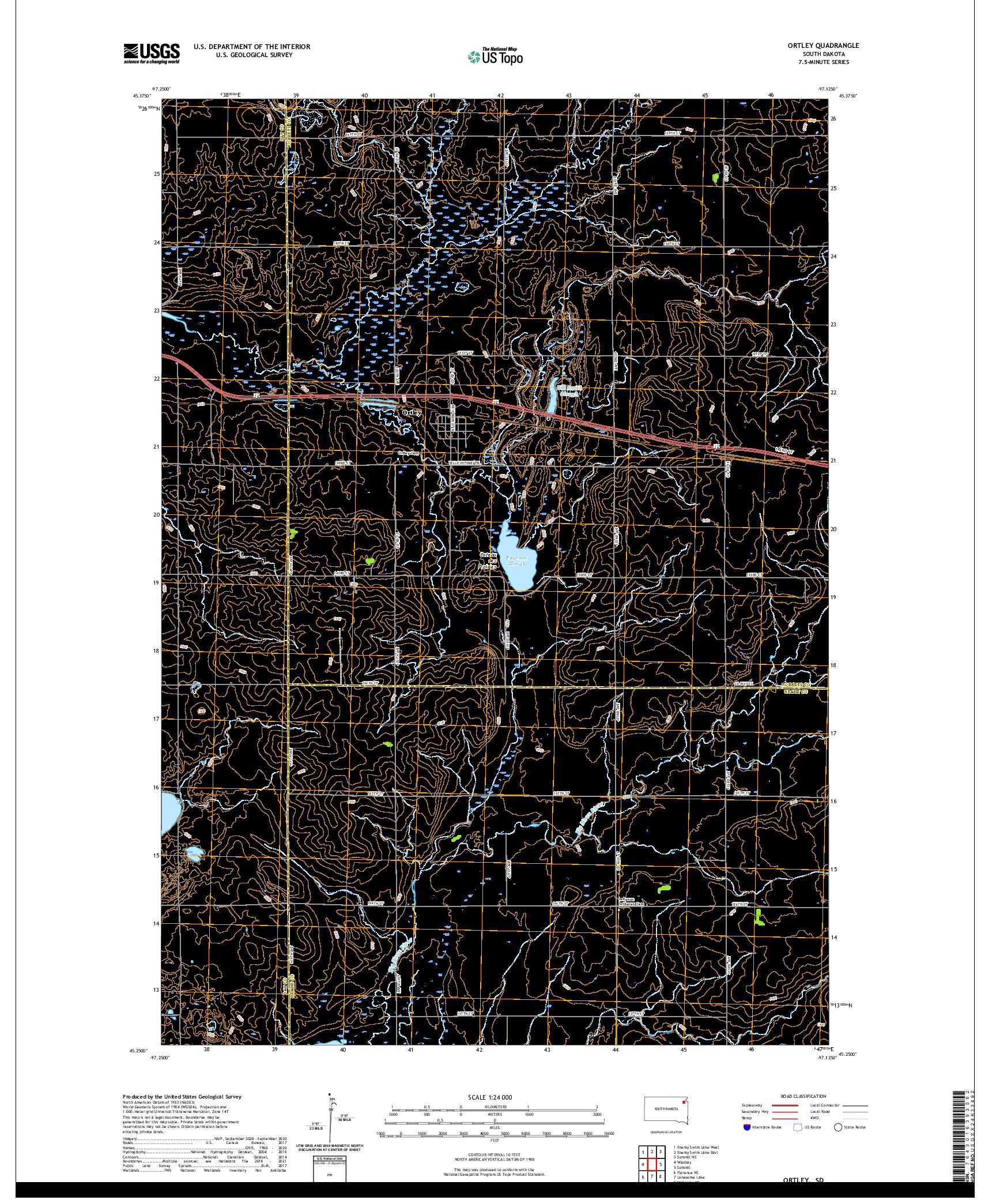USGS US TOPO 7.5-MINUTE MAP FOR ORTLEY, SD 2021