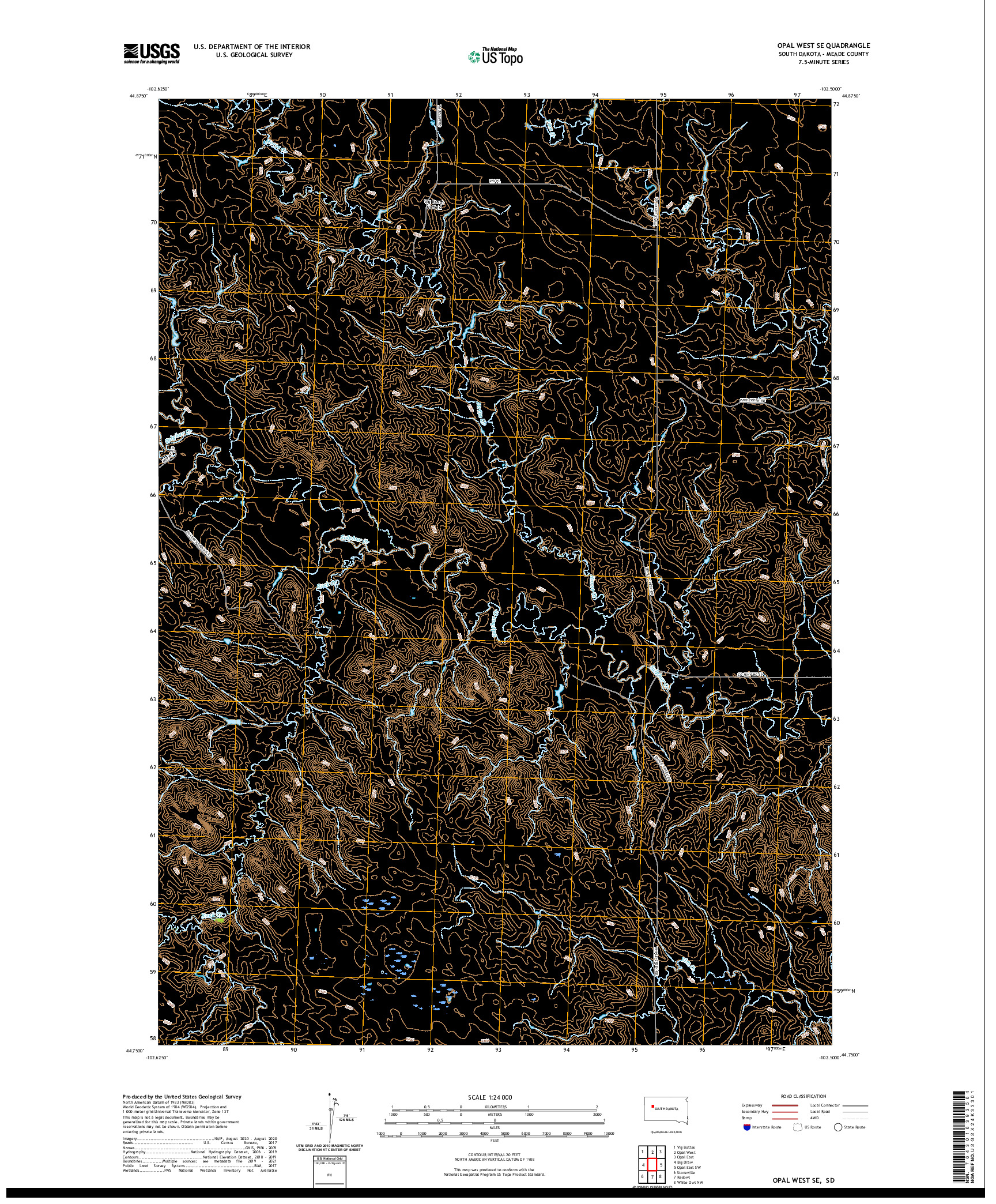 USGS US TOPO 7.5-MINUTE MAP FOR OPAL WEST SE, SD 2021