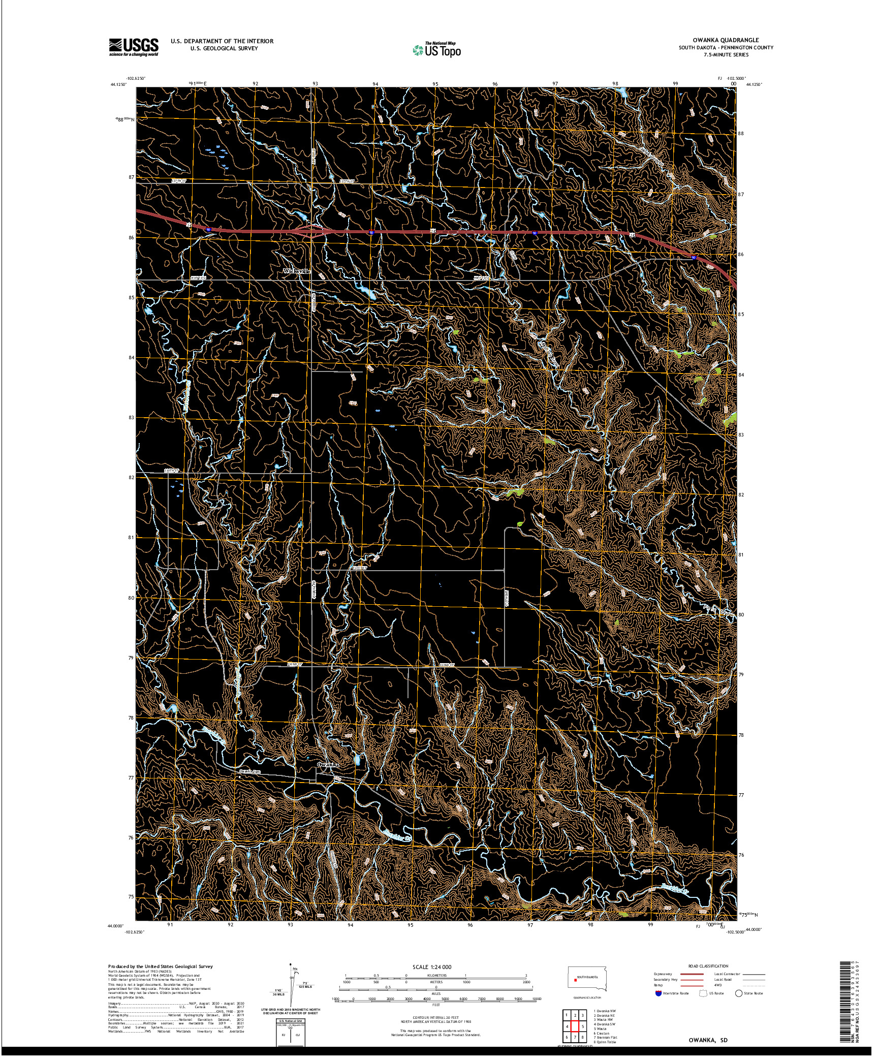 USGS US TOPO 7.5-MINUTE MAP FOR OWANKA, SD 2021