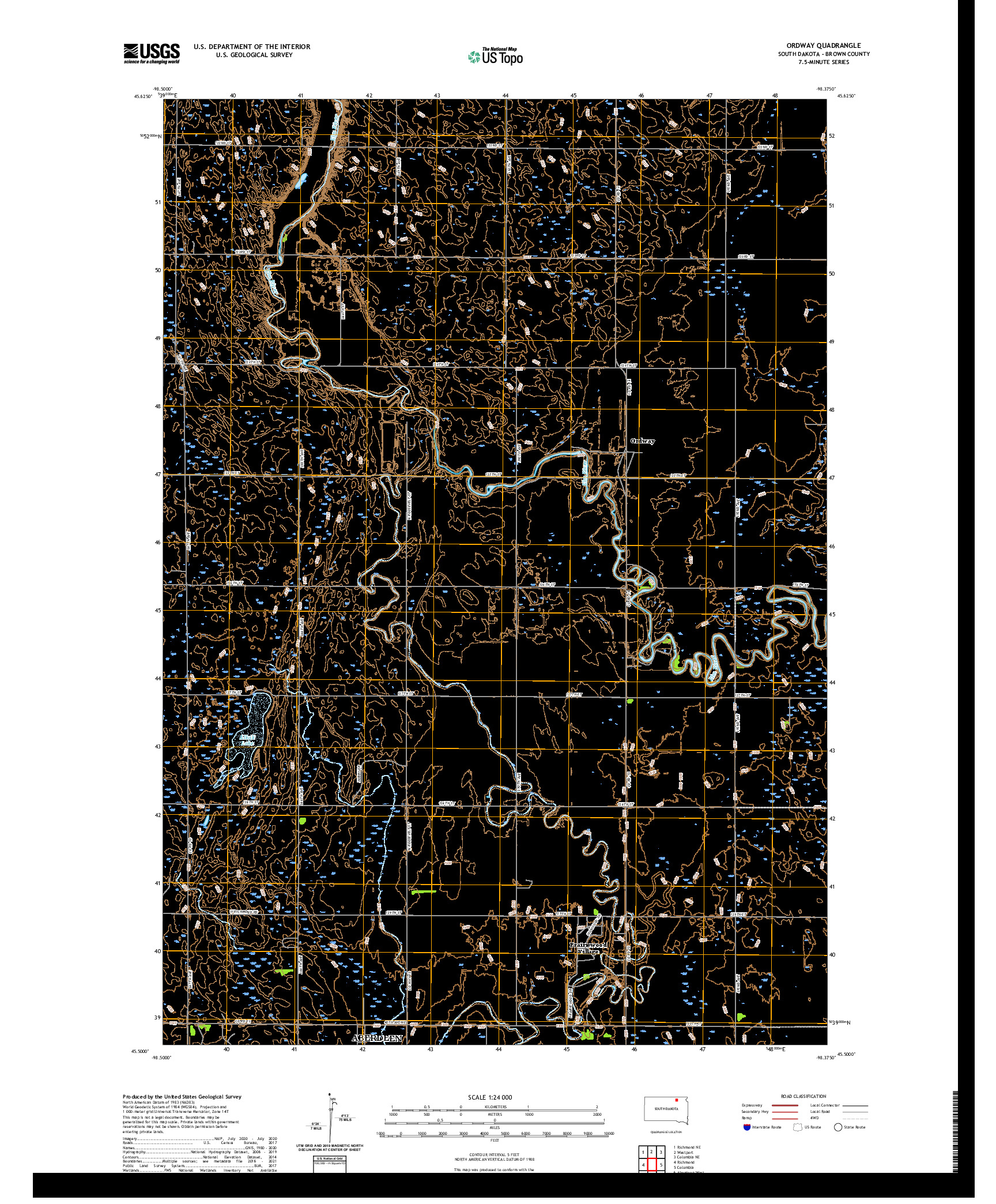 USGS US TOPO 7.5-MINUTE MAP FOR ORDWAY, SD 2021