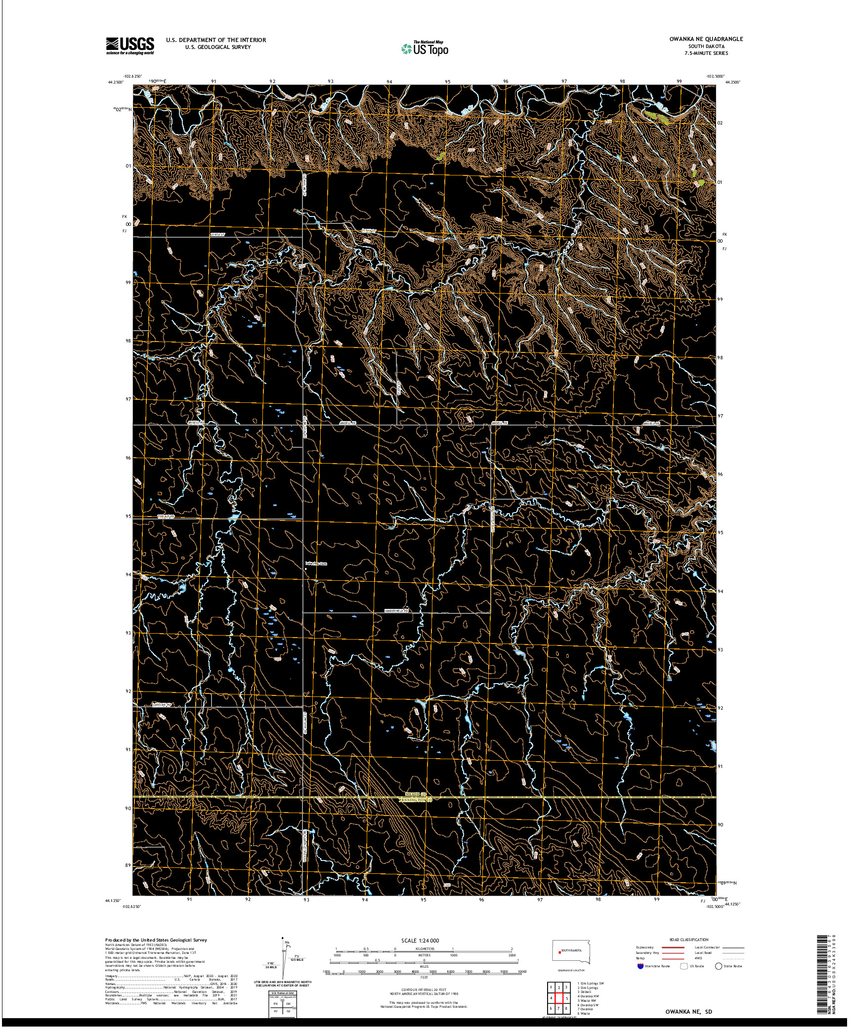 USGS US TOPO 7.5-MINUTE MAP FOR OWANKA NE, SD 2021