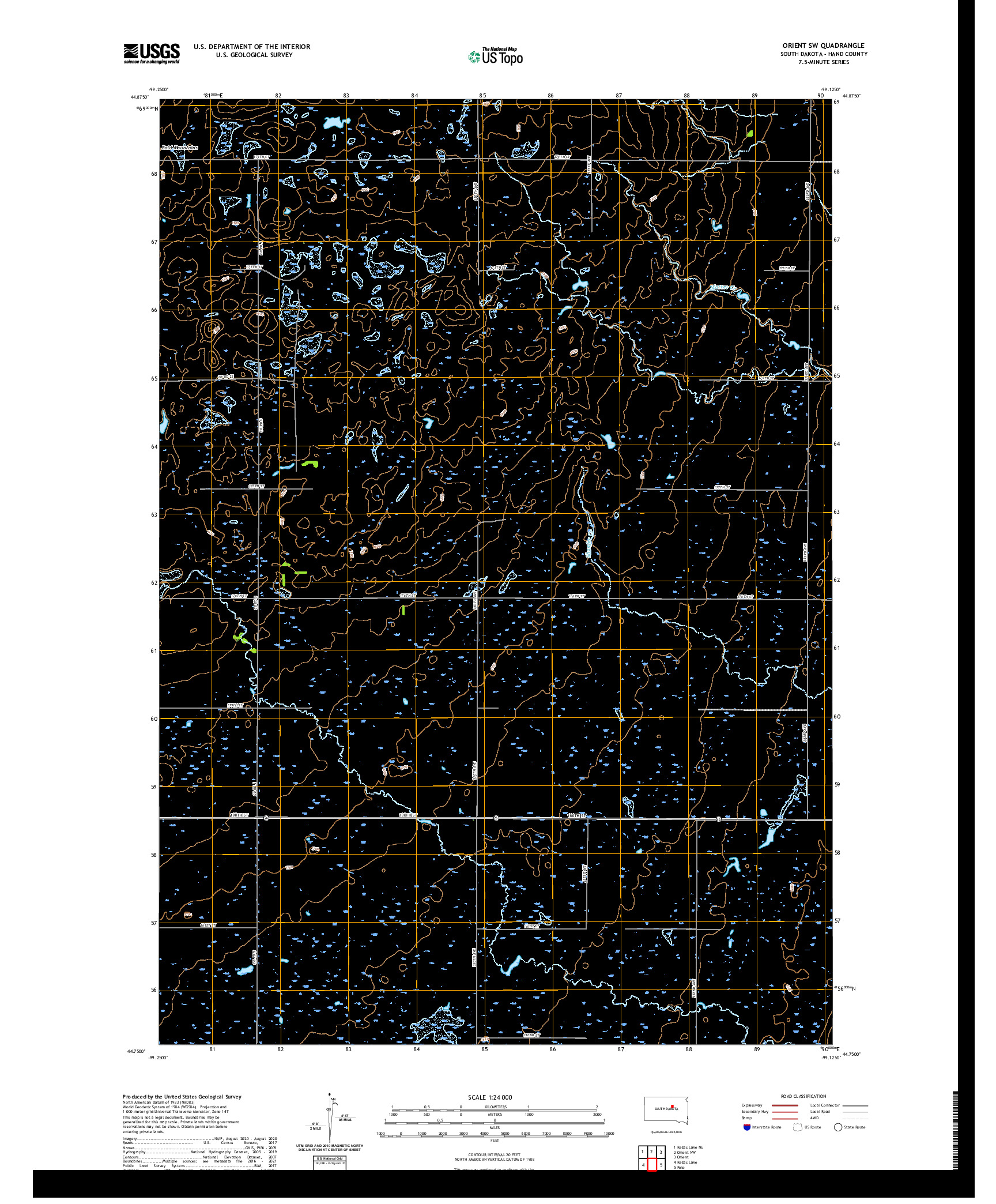 USGS US TOPO 7.5-MINUTE MAP FOR ORIENT SW, SD 2021