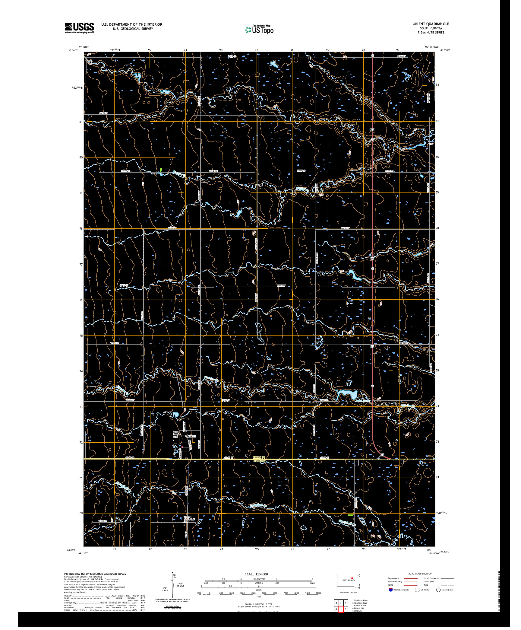 USGS US TOPO 7.5-MINUTE MAP FOR ORIENT, SD 2021