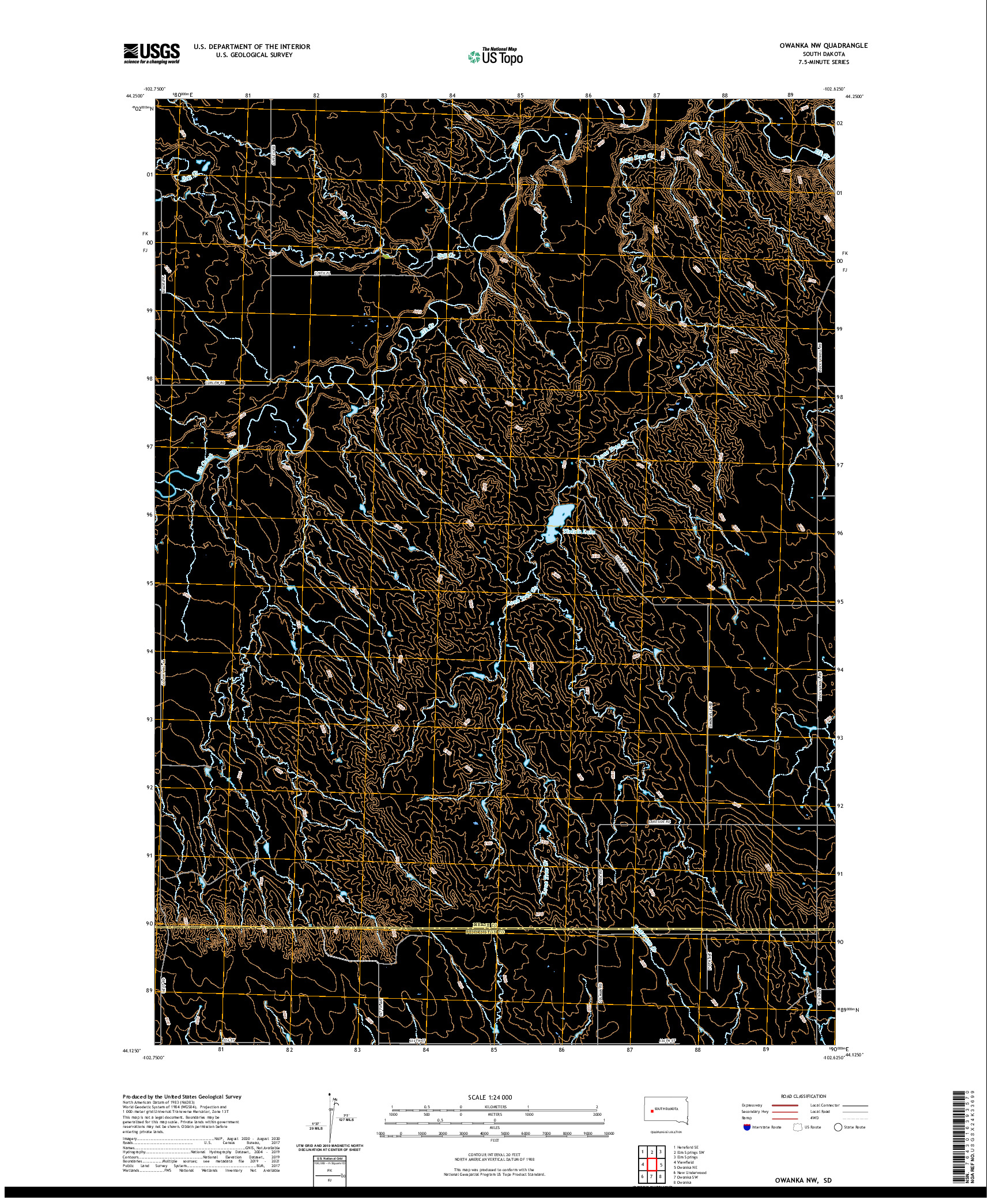 USGS US TOPO 7.5-MINUTE MAP FOR OWANKA NW, SD 2021
