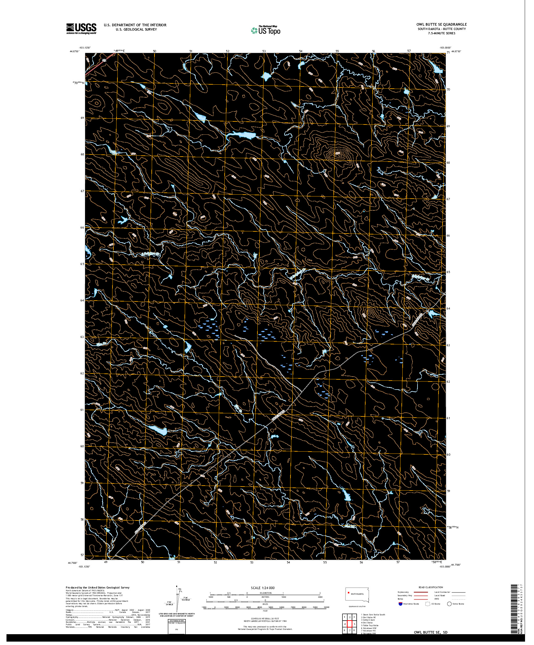 USGS US TOPO 7.5-MINUTE MAP FOR OWL BUTTE SE, SD 2021