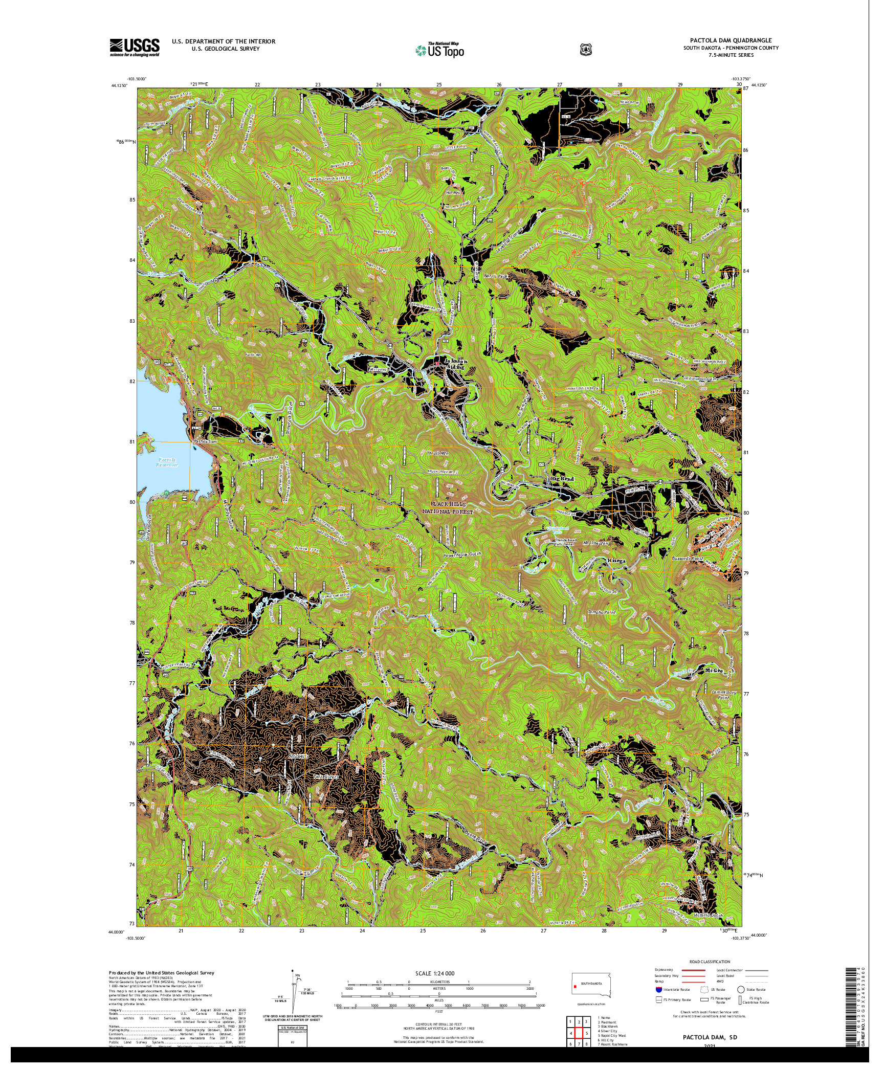 USGS US TOPO 7.5-MINUTE MAP FOR PACTOLA DAM, SD 2021