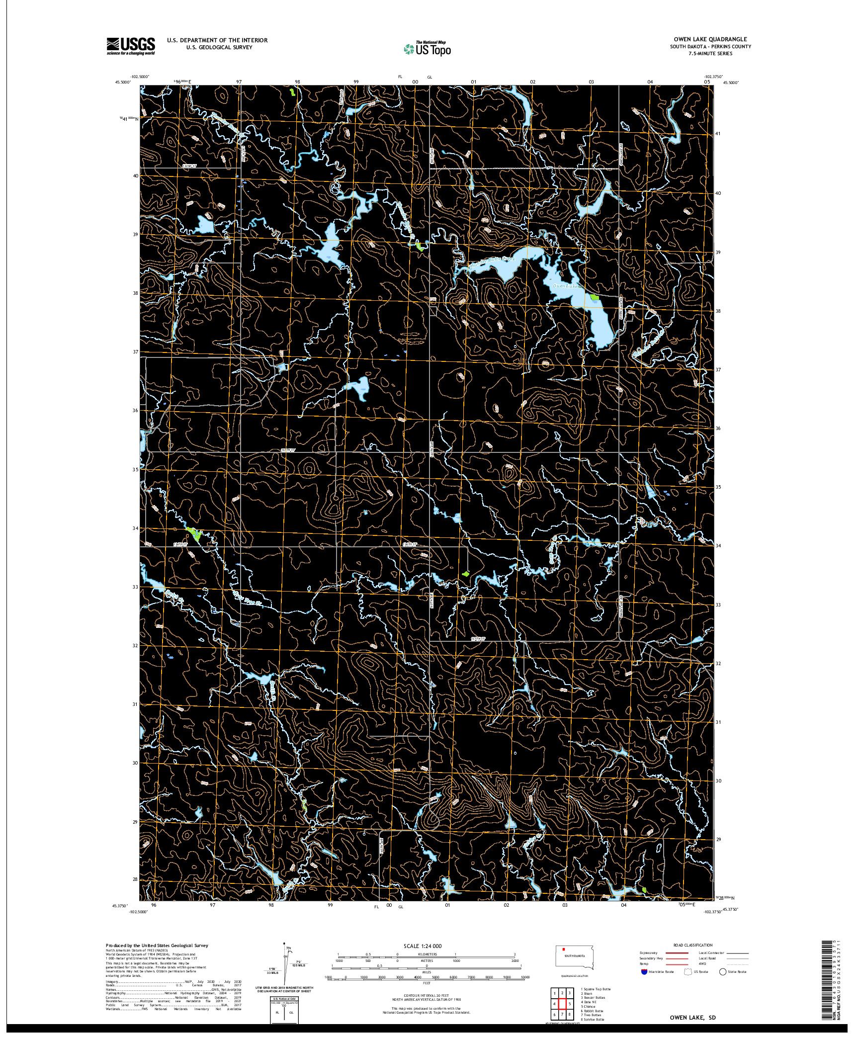USGS US TOPO 7.5-MINUTE MAP FOR OWEN LAKE, SD 2021