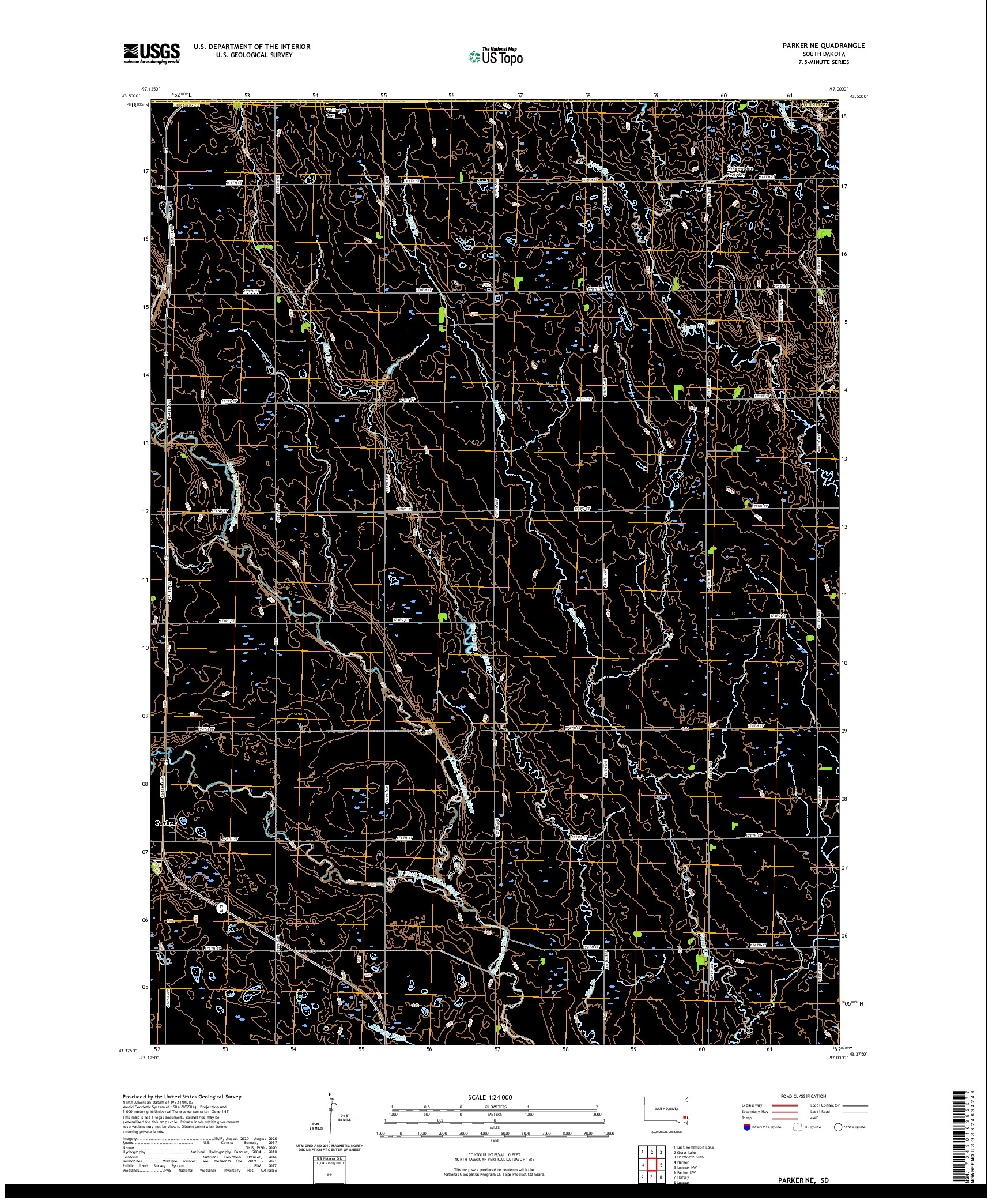 USGS US TOPO 7.5-MINUTE MAP FOR PARKER NE, SD 2021