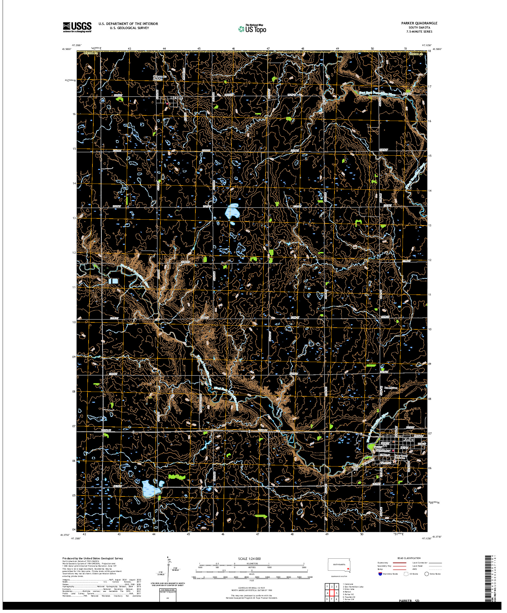 USGS US TOPO 7.5-MINUTE MAP FOR PARKER, SD 2021