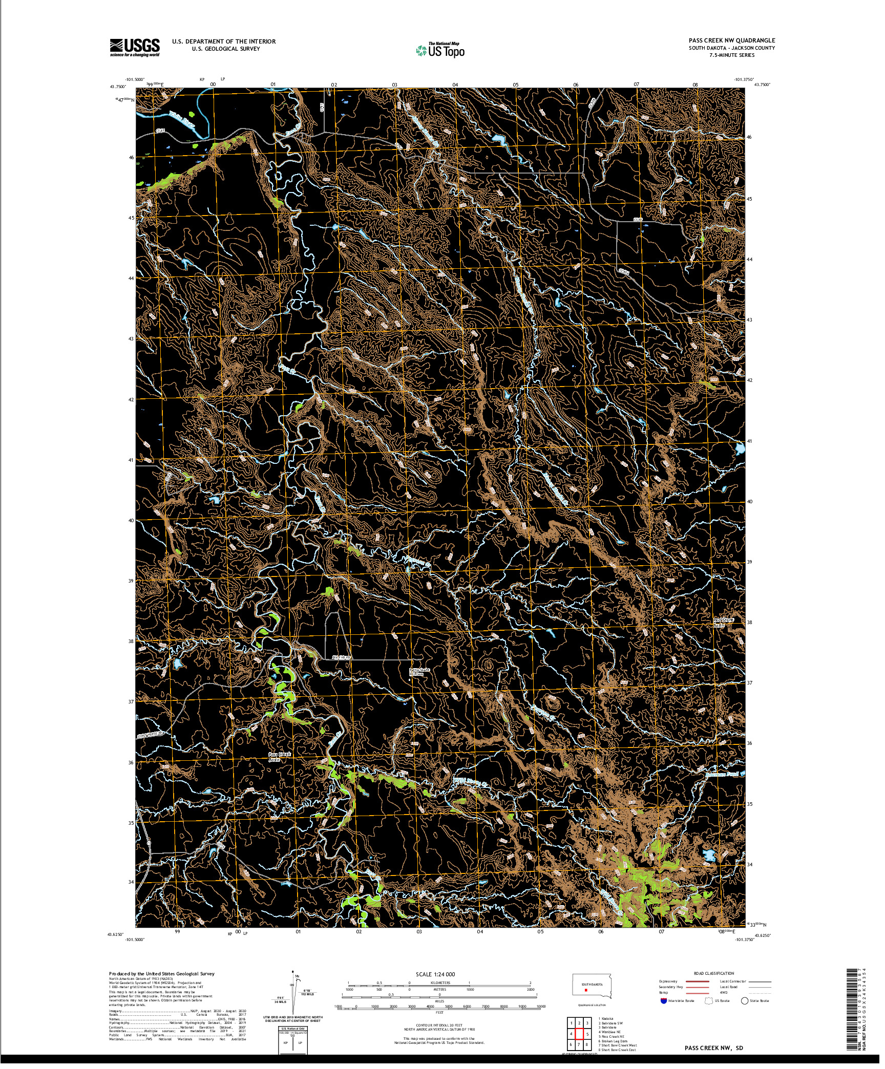 USGS US TOPO 7.5-MINUTE MAP FOR PASS CREEK NW, SD 2021