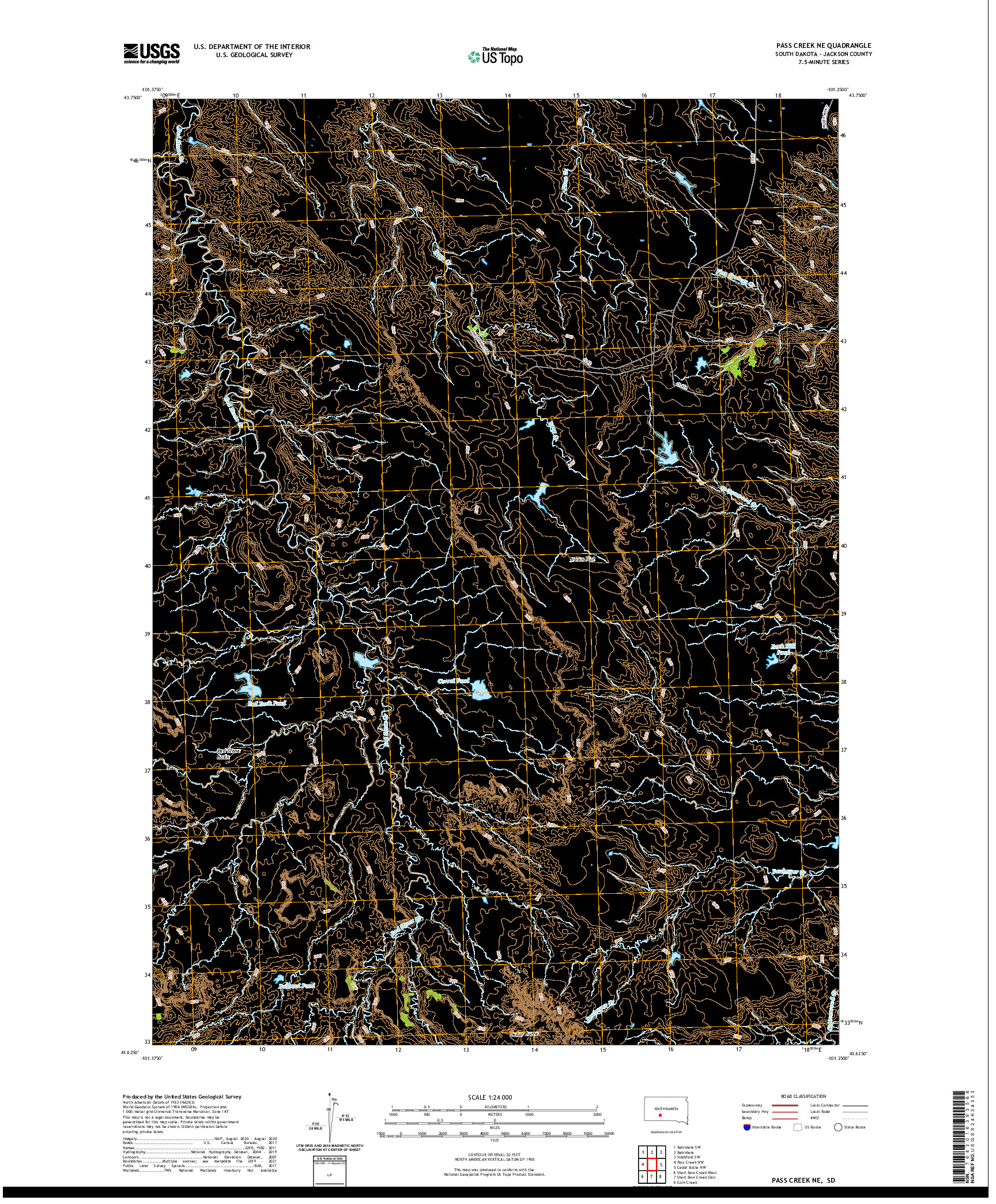 USGS US TOPO 7.5-MINUTE MAP FOR PASS CREEK NE, SD 2021