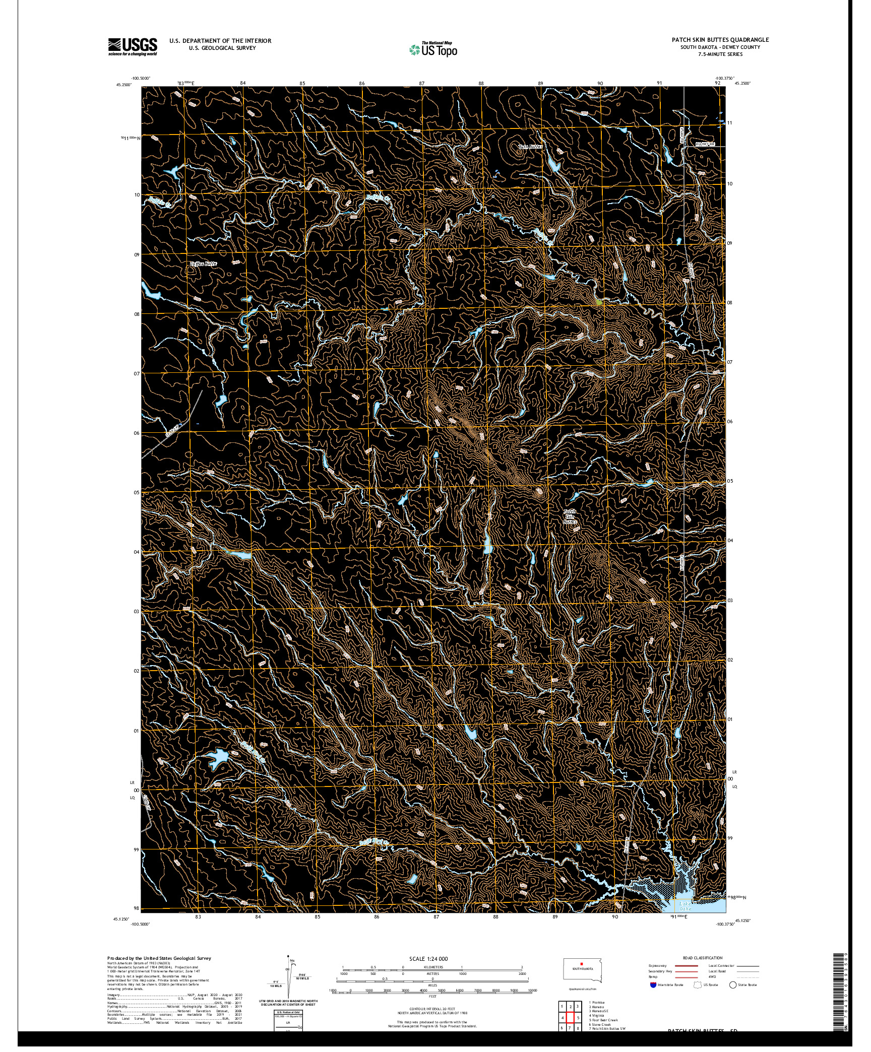 USGS US TOPO 7.5-MINUTE MAP FOR PATCH SKIN BUTTES, SD 2021