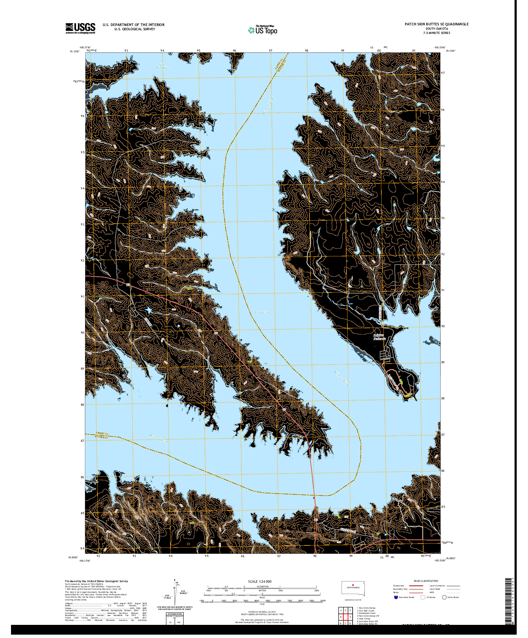 USGS US TOPO 7.5-MINUTE MAP FOR PATCH SKIN BUTTES SE, SD 2021