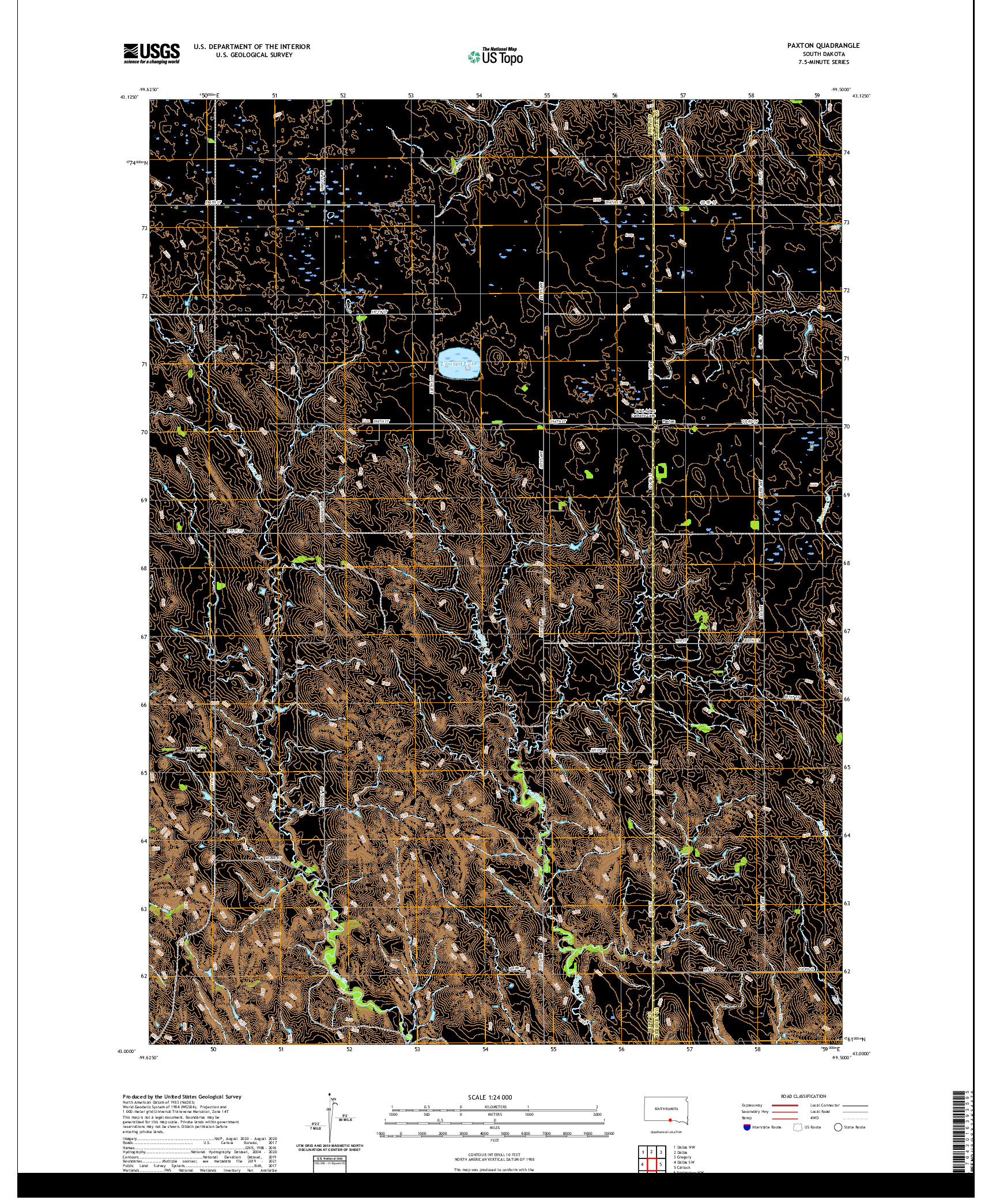 USGS US TOPO 7.5-MINUTE MAP FOR PAXTON, SD 2021