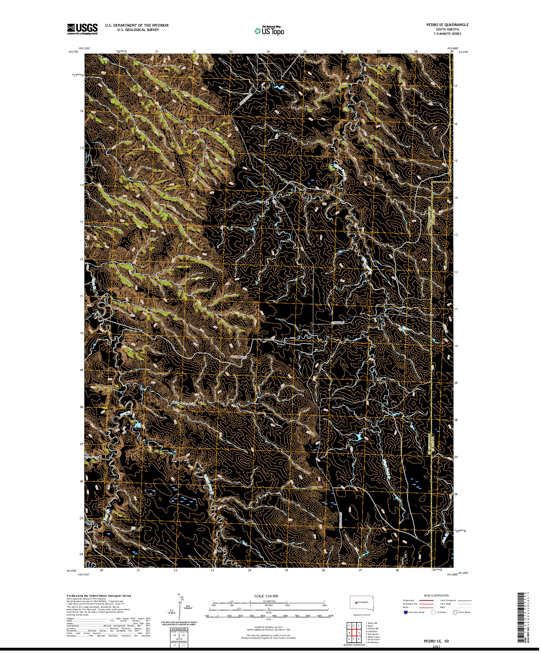 USGS US TOPO 7.5-MINUTE MAP FOR PEDRO SE, SD 2021
