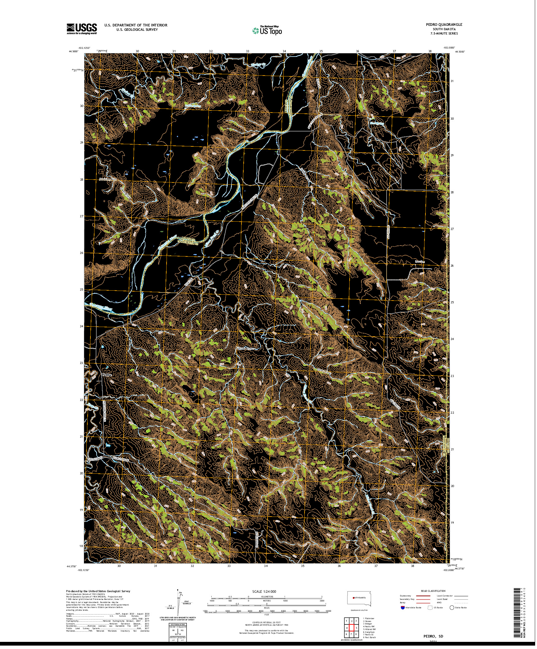USGS US TOPO 7.5-MINUTE MAP FOR PEDRO, SD 2021