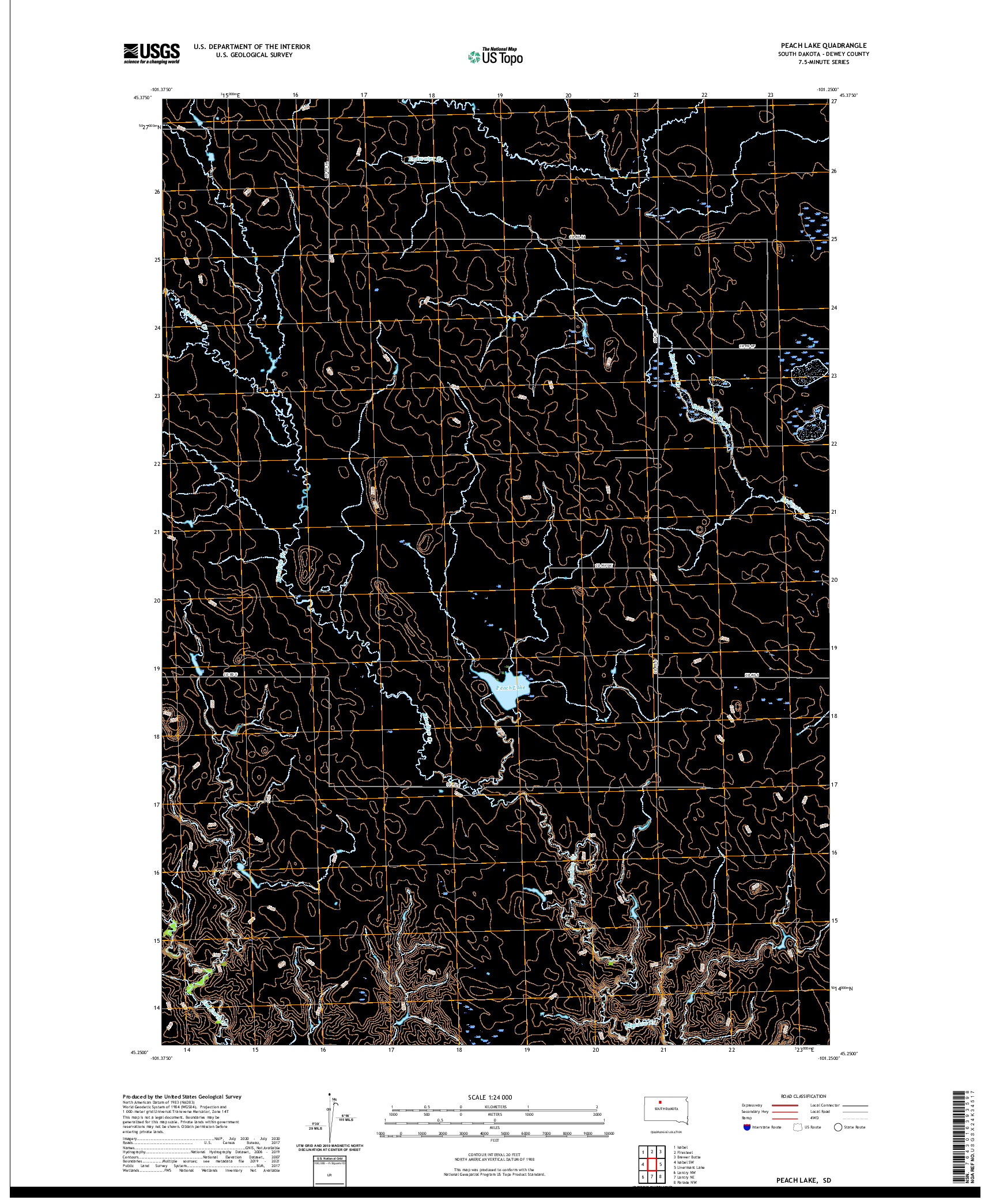 USGS US TOPO 7.5-MINUTE MAP FOR PEACH LAKE, SD 2021