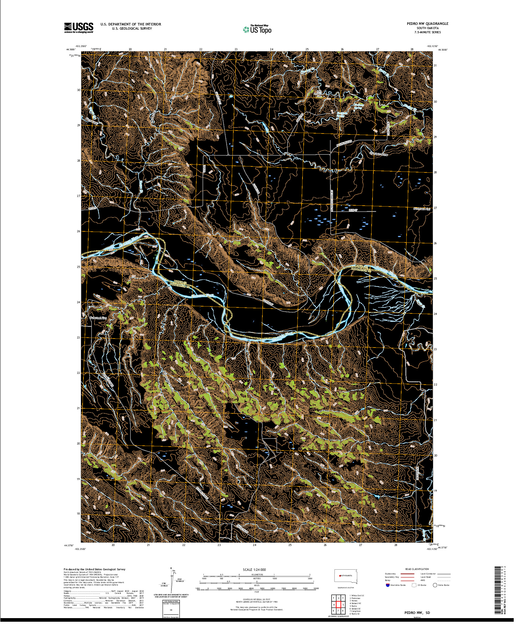 USGS US TOPO 7.5-MINUTE MAP FOR PEDRO NW, SD 2021
