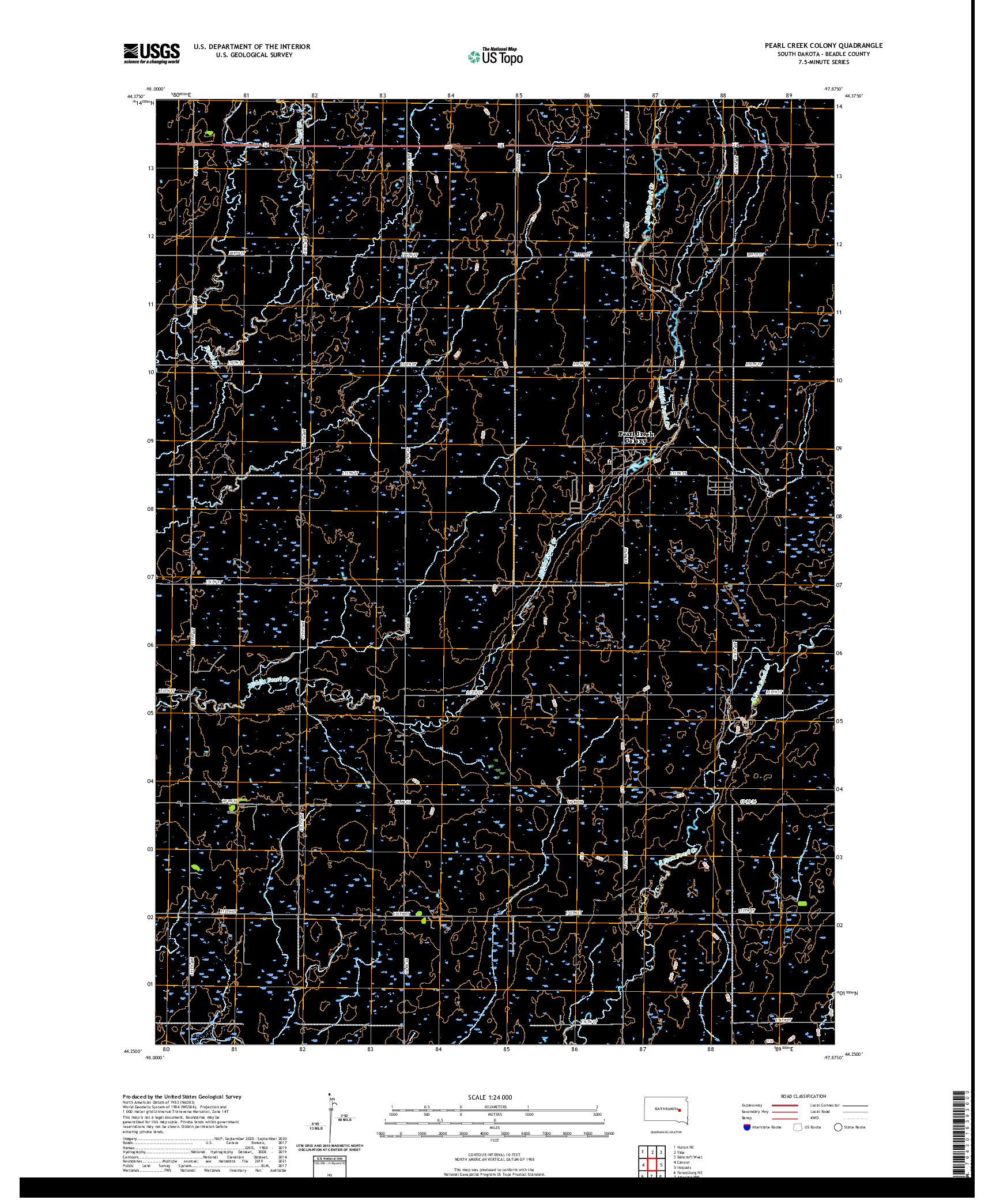 USGS US TOPO 7.5-MINUTE MAP FOR PEARL CREEK COLONY, SD 2021