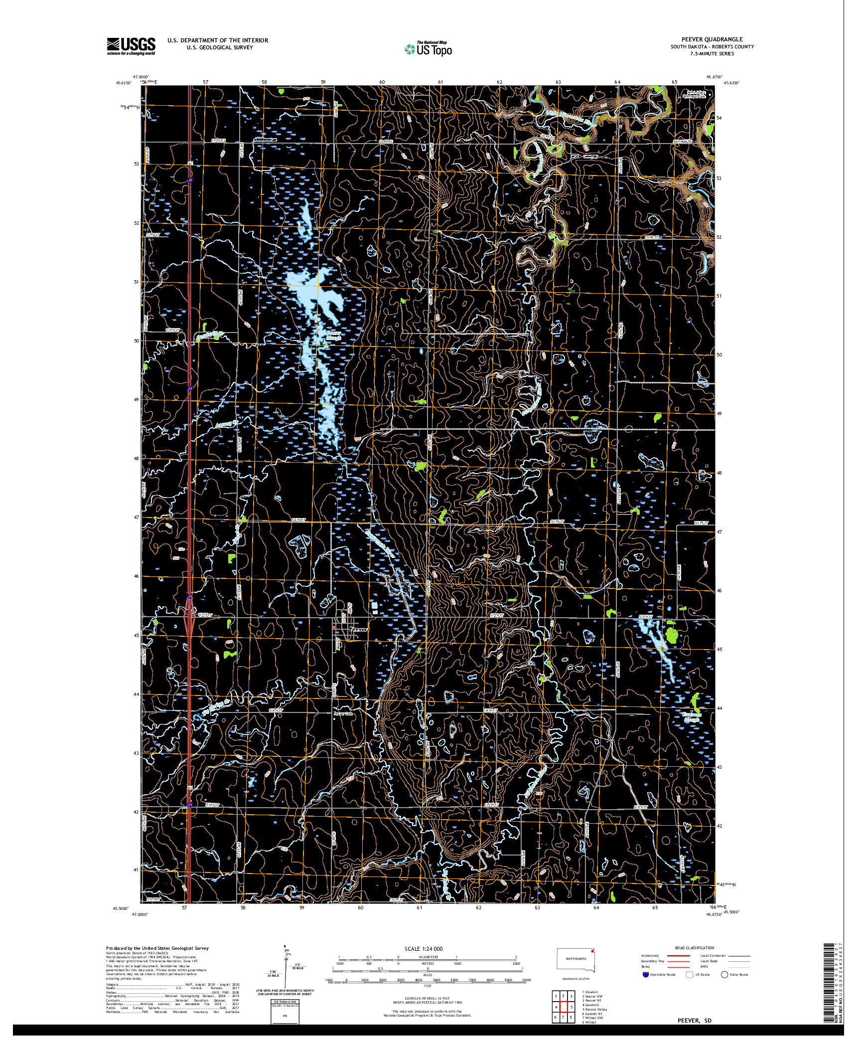 USGS US TOPO 7.5-MINUTE MAP FOR PEEVER, SD 2021