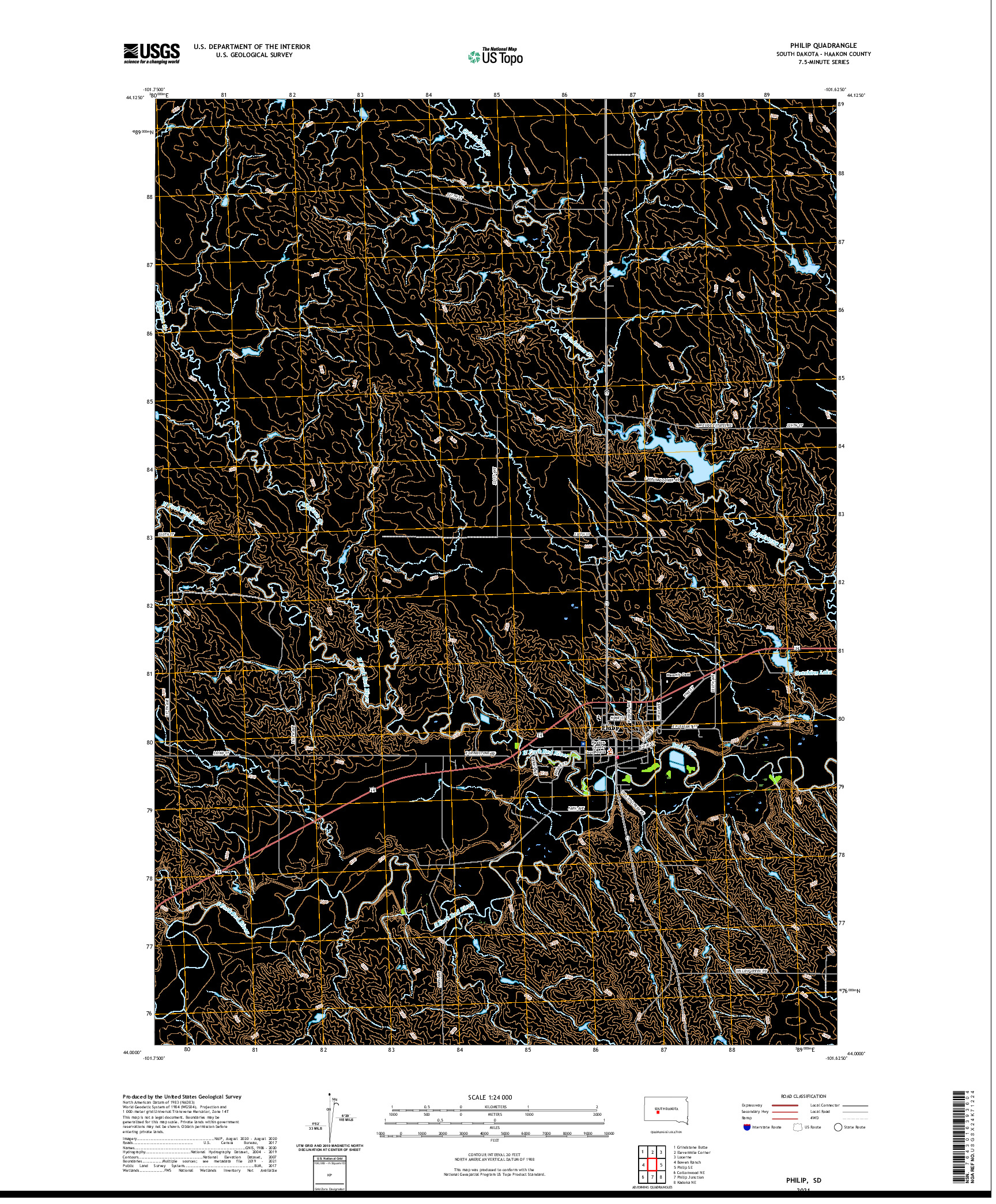 USGS US TOPO 7.5-MINUTE MAP FOR PHILIP, SD 2021