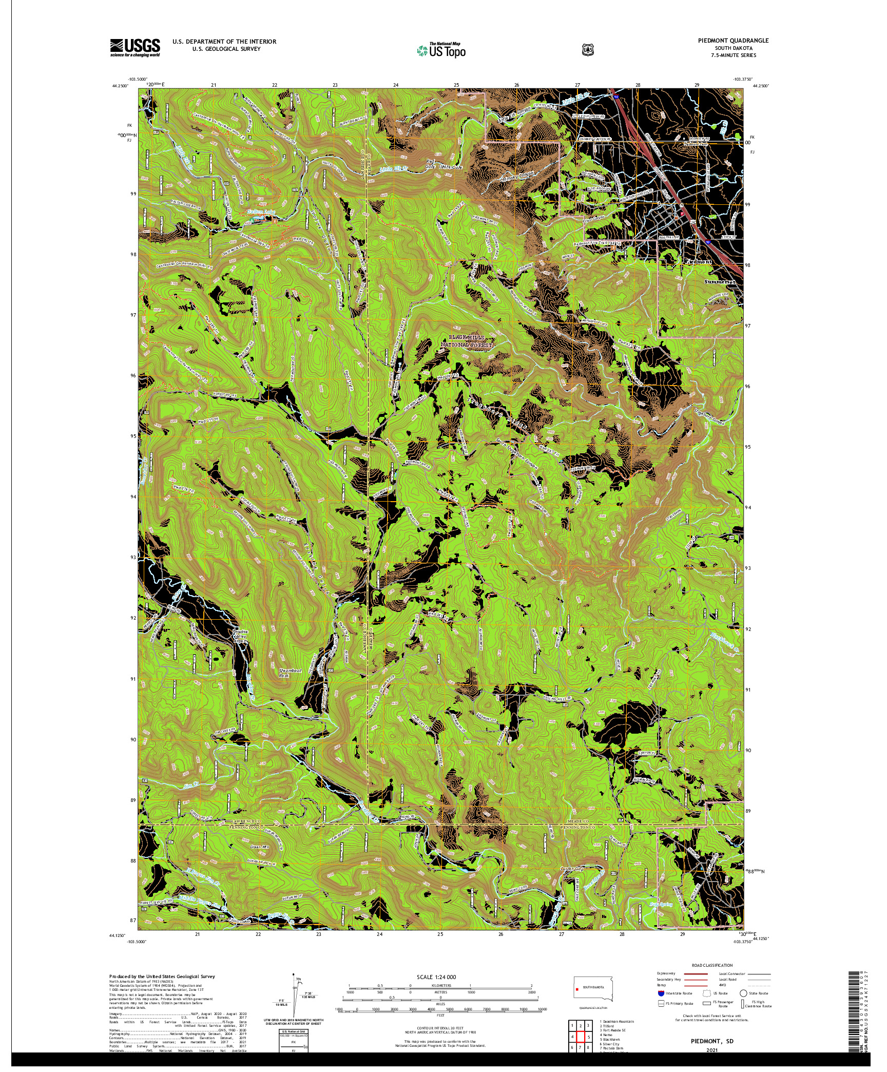 USGS US TOPO 7.5-MINUTE MAP FOR PIEDMONT, SD 2021