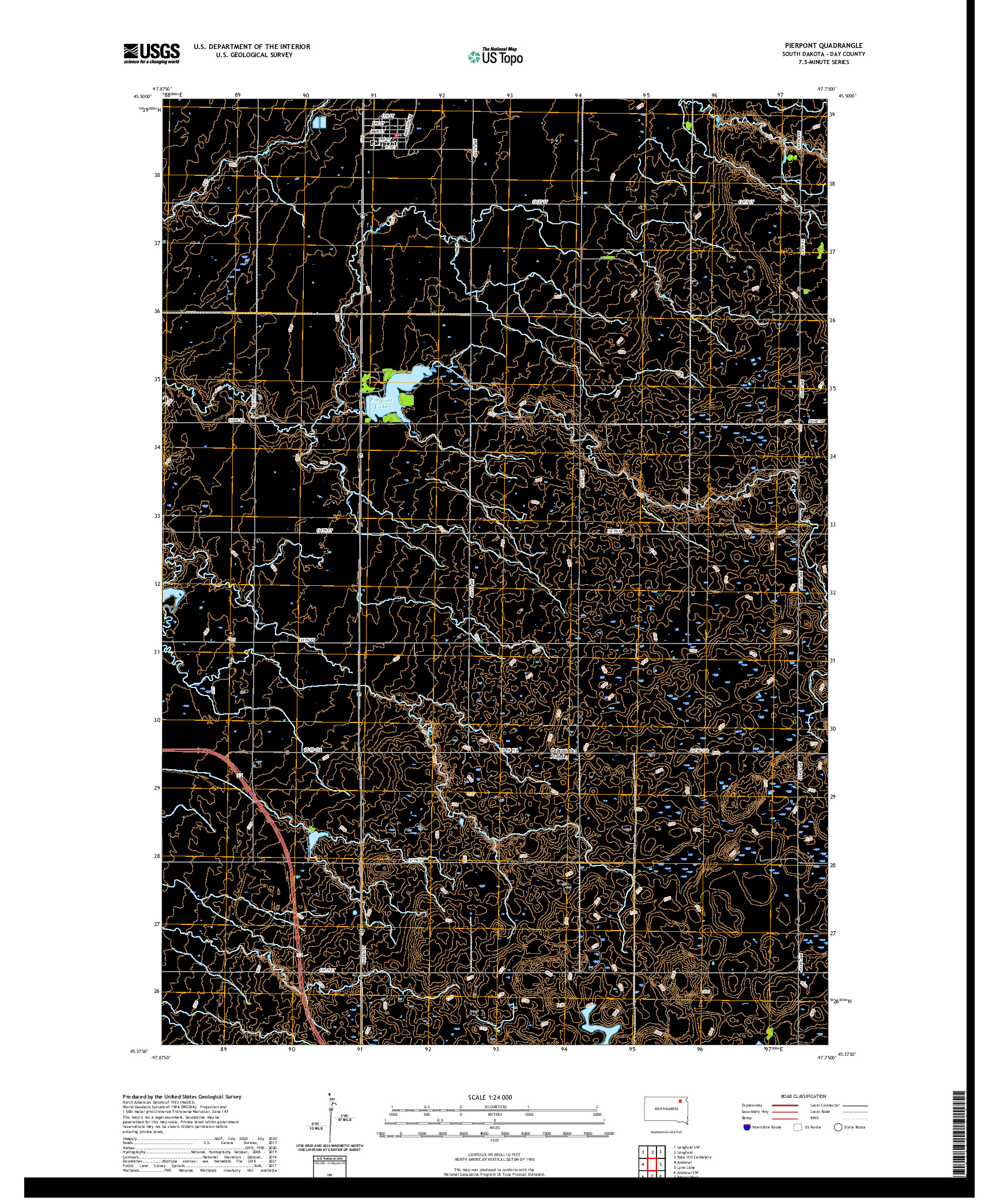 USGS US TOPO 7.5-MINUTE MAP FOR PIERPONT, SD 2021