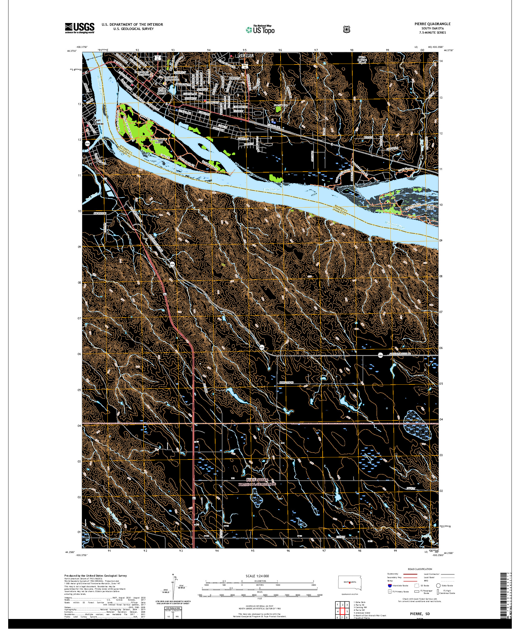 USGS US TOPO 7.5-MINUTE MAP FOR PIERRE, SD 2021