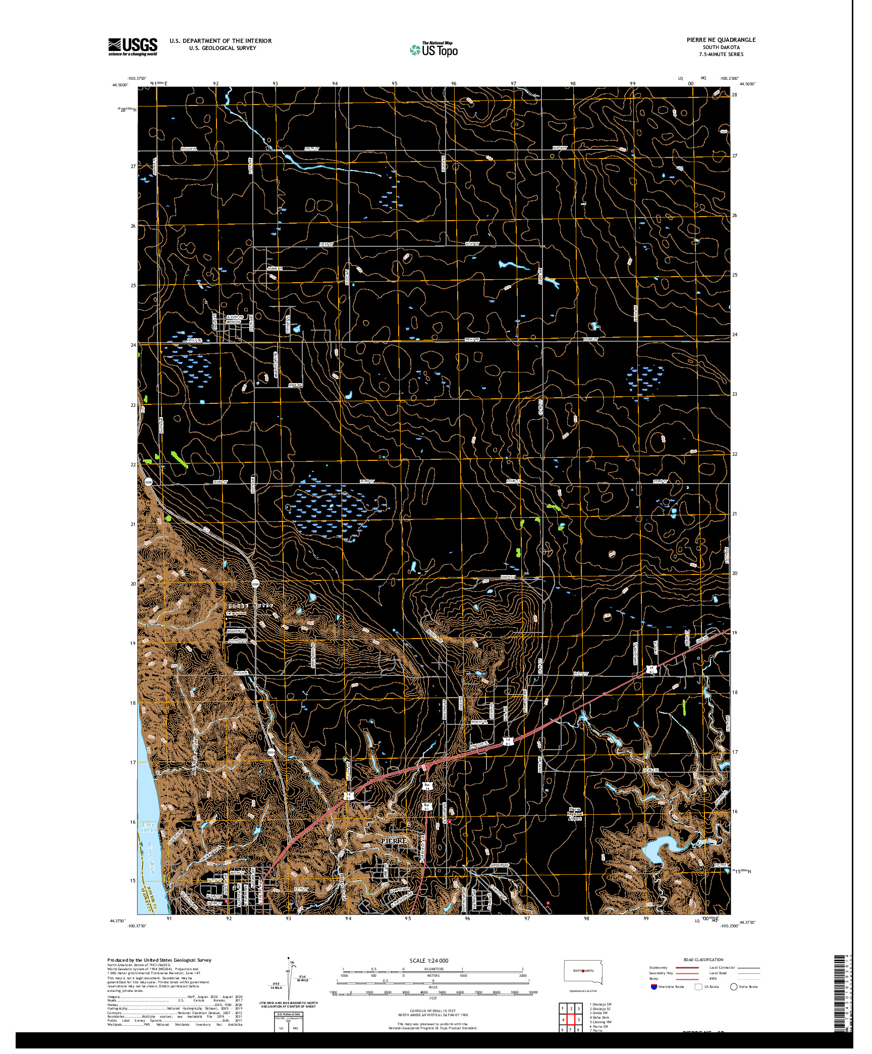 USGS US TOPO 7.5-MINUTE MAP FOR PIERRE NE, SD 2021