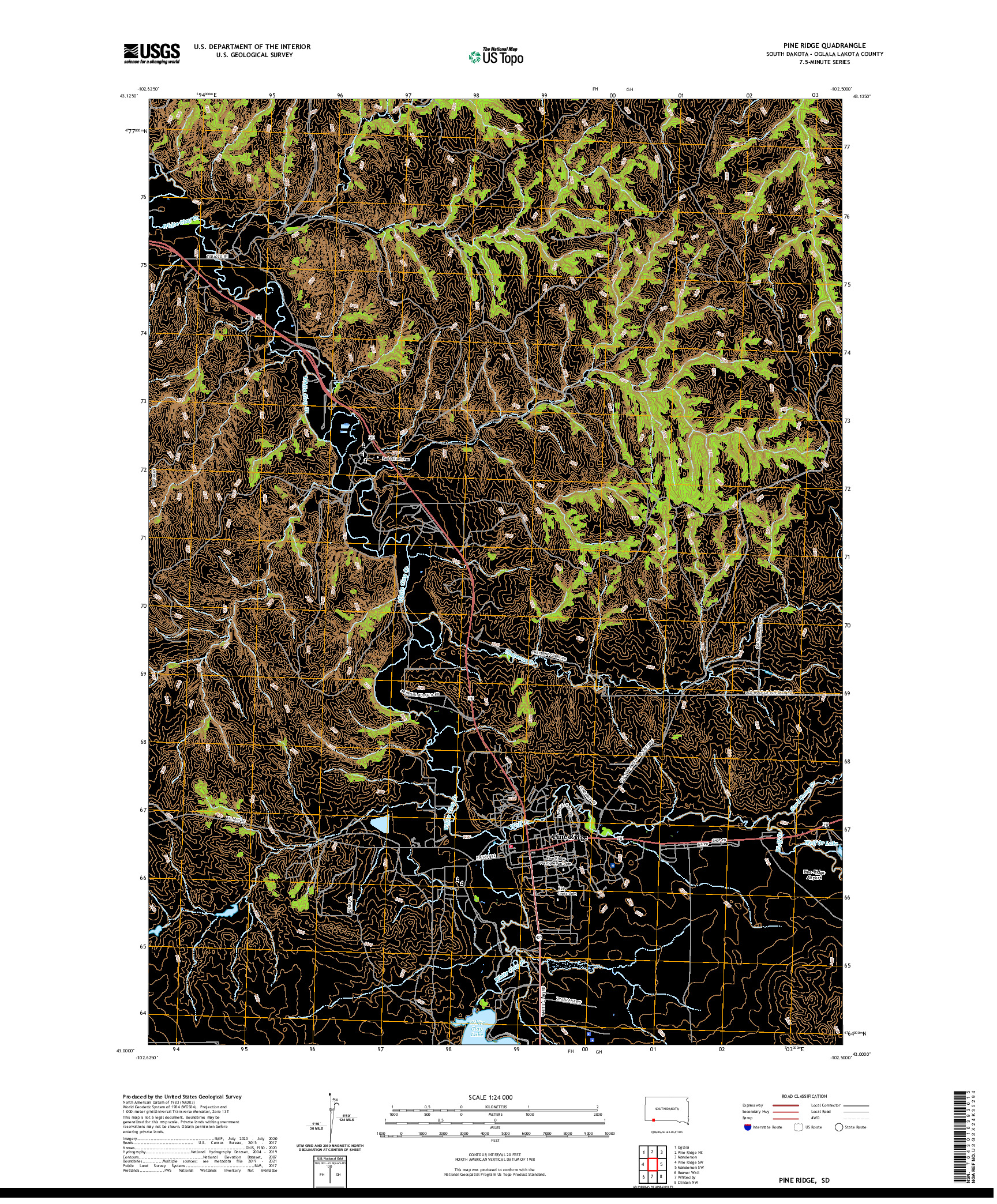 USGS US TOPO 7.5-MINUTE MAP FOR PINE RIDGE, SD 2021