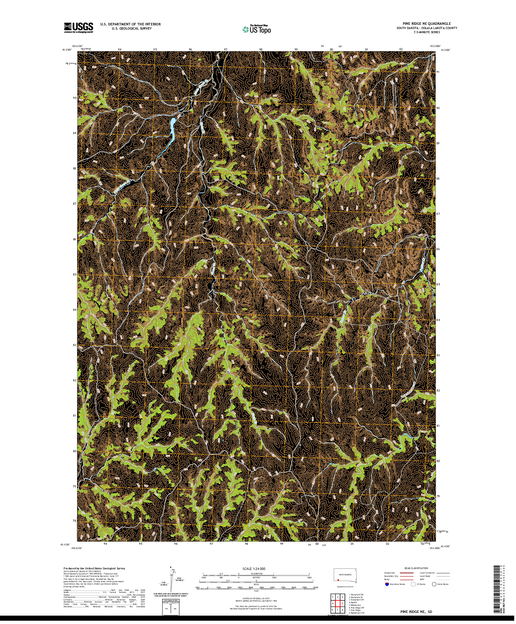 USGS US TOPO 7.5-MINUTE MAP FOR PINE RIDGE NE, SD 2021