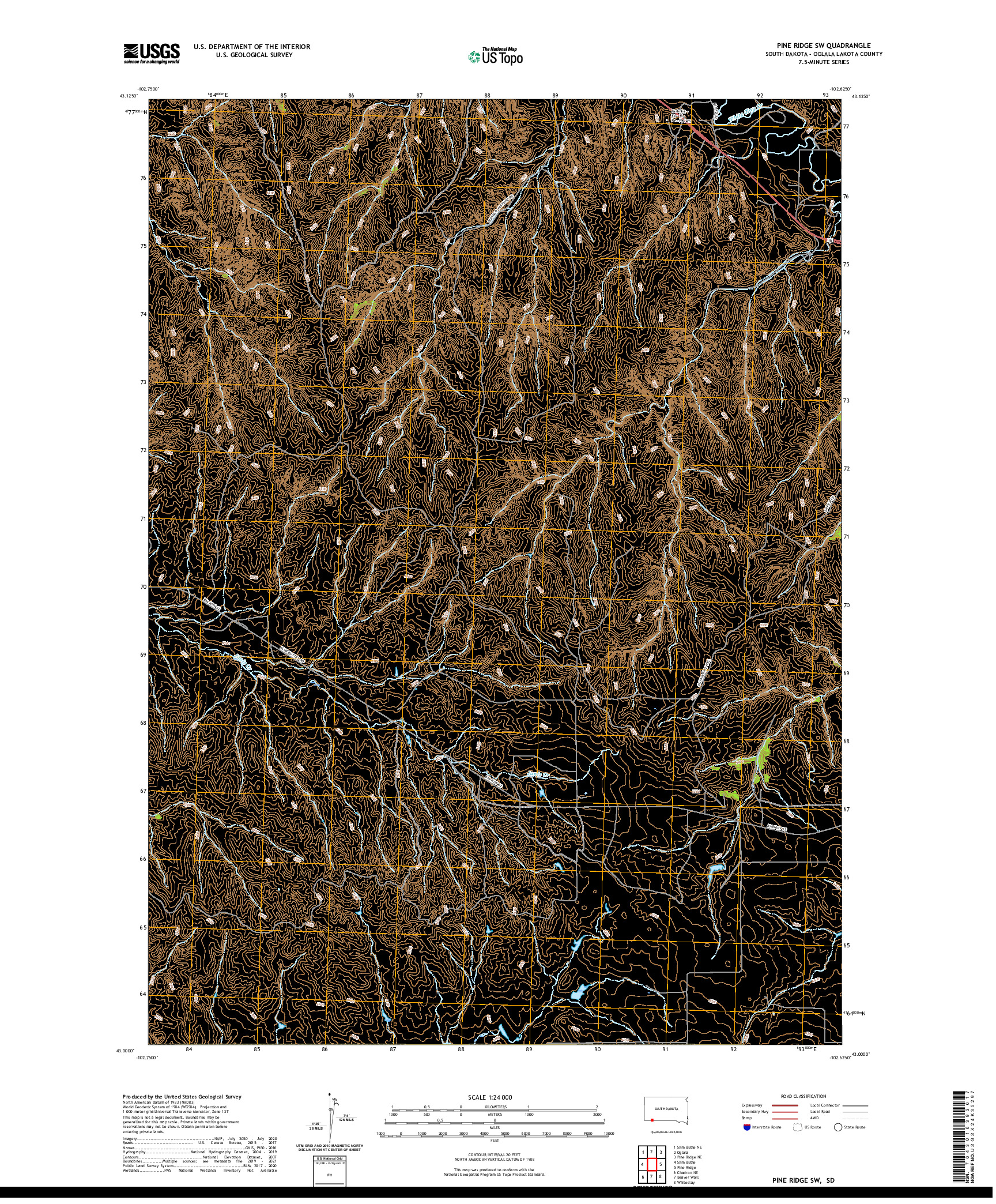 USGS US TOPO 7.5-MINUTE MAP FOR PINE RIDGE SW, SD 2021
