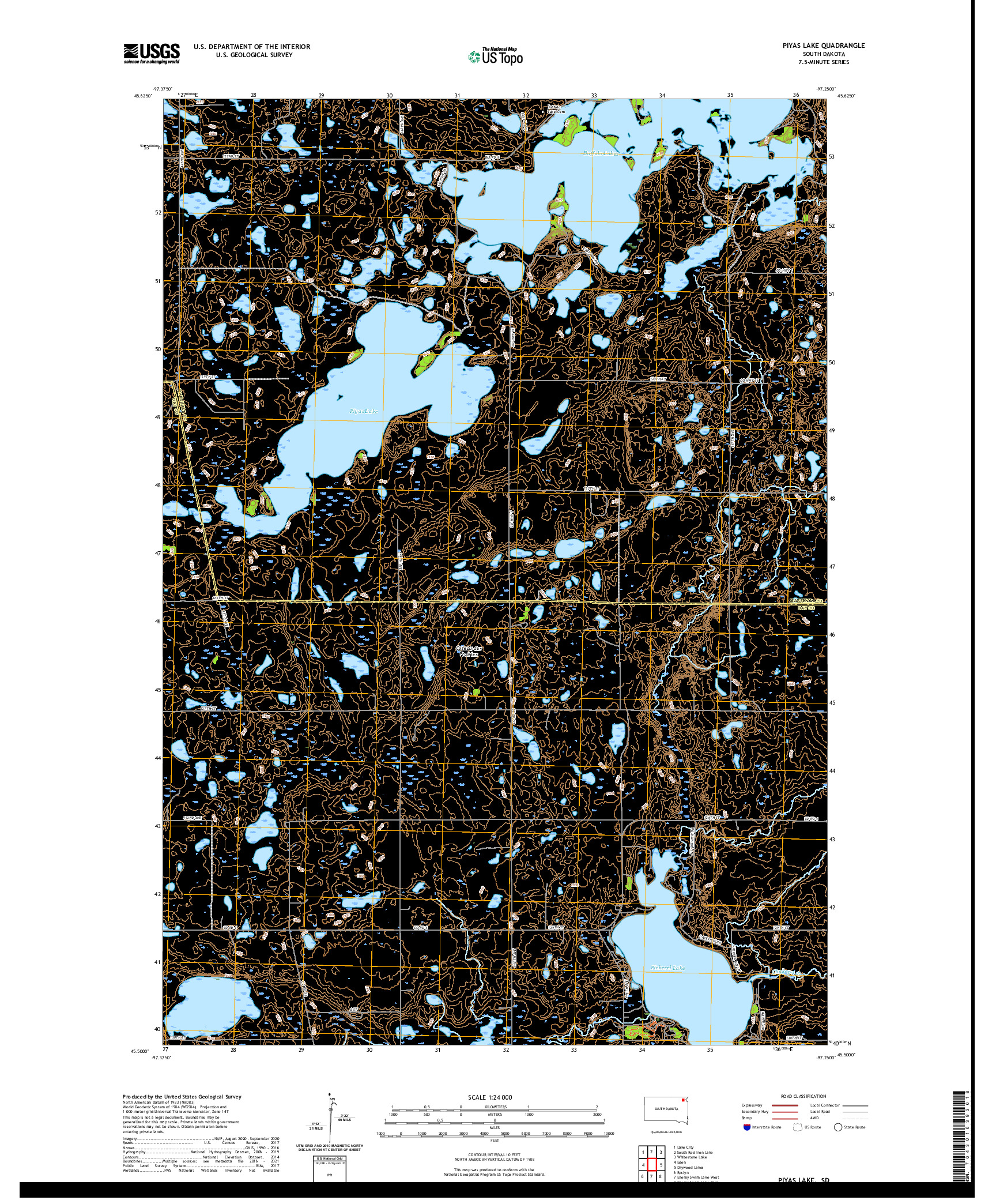 USGS US TOPO 7.5-MINUTE MAP FOR PIYAS LAKE, SD 2021