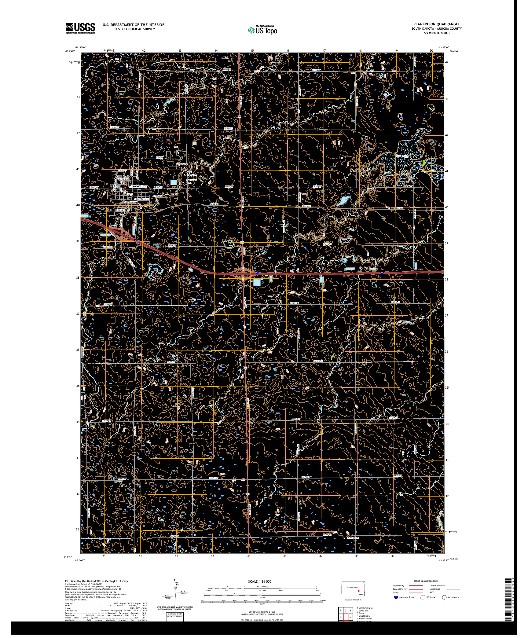 USGS US TOPO 7.5-MINUTE MAP FOR PLANKINTON, SD 2021